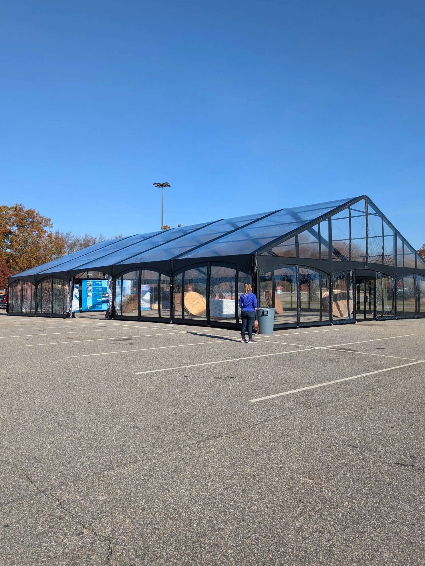 Big frame event tent set up in parking lot