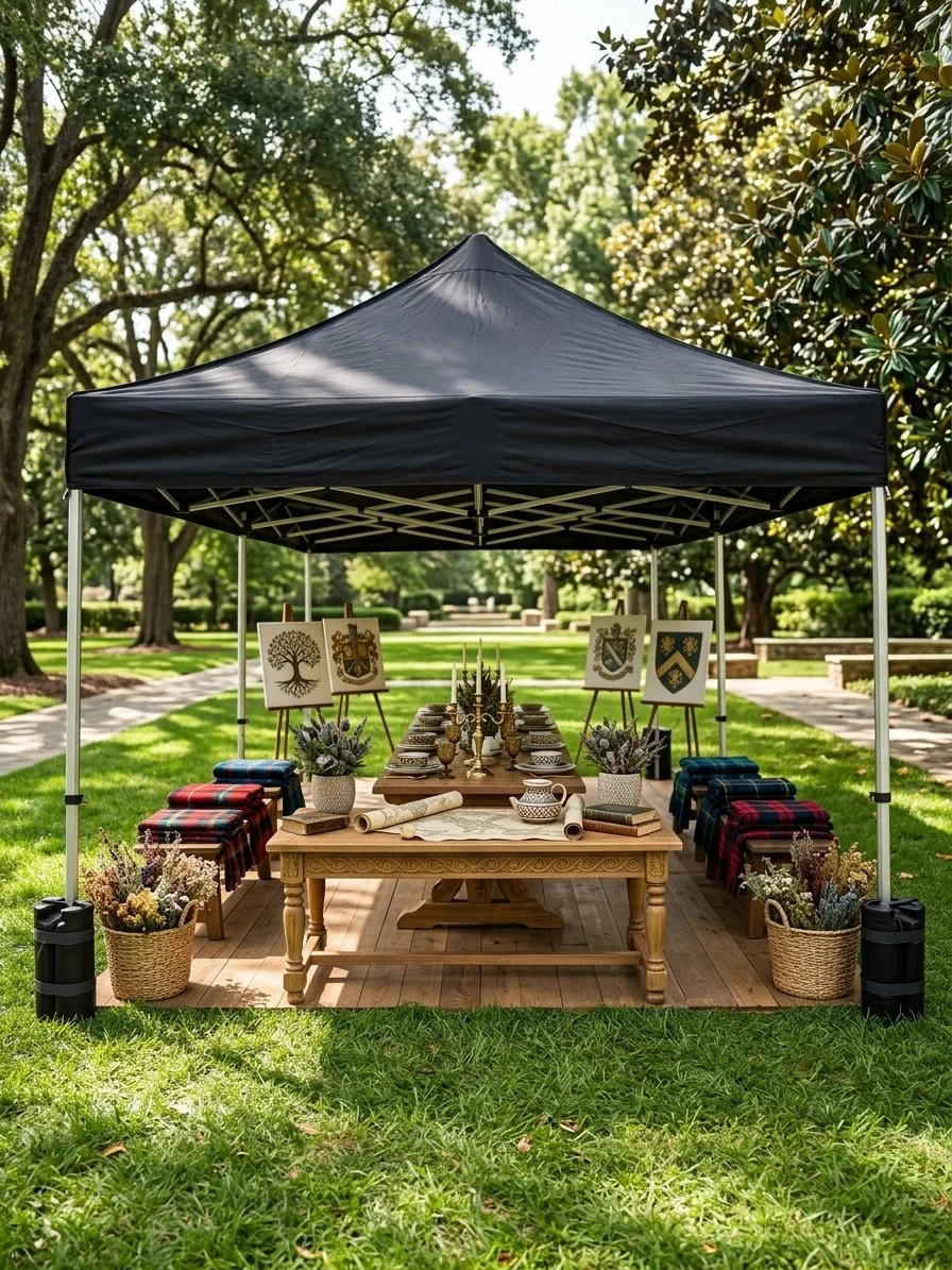 10x20 black pop up tent decorated ready for picnic event atlanta