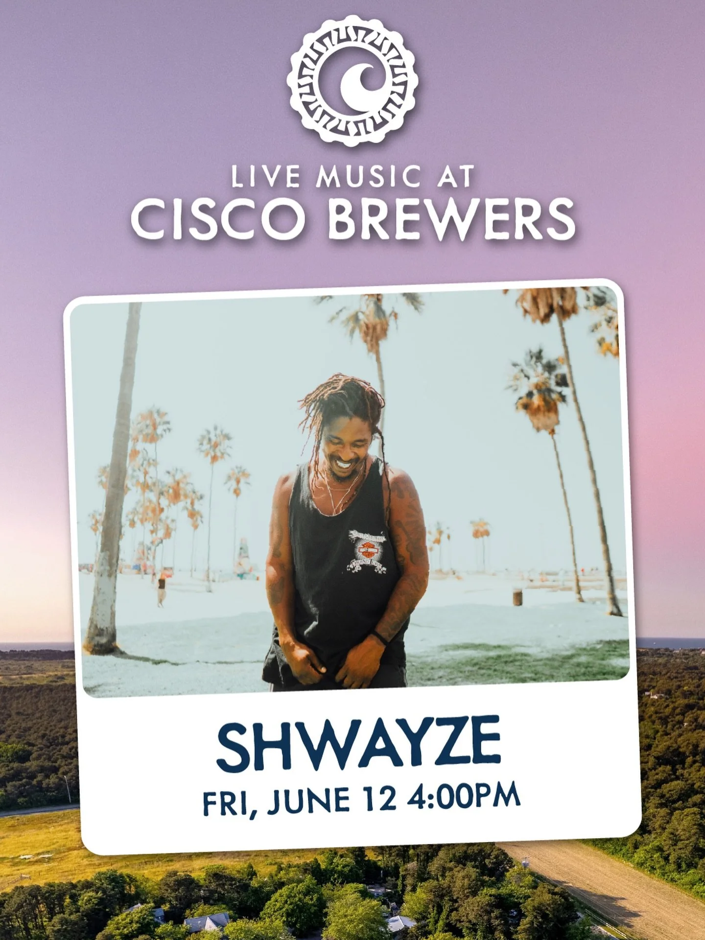 The King of Summer is joining us at Cisco Brewers Nantucket to put on some live music for the books. Shwayze, originally from Malibu, California is bringing the West Coast vibes on island with his truly original blend of hip-hop, alternative sounds, 