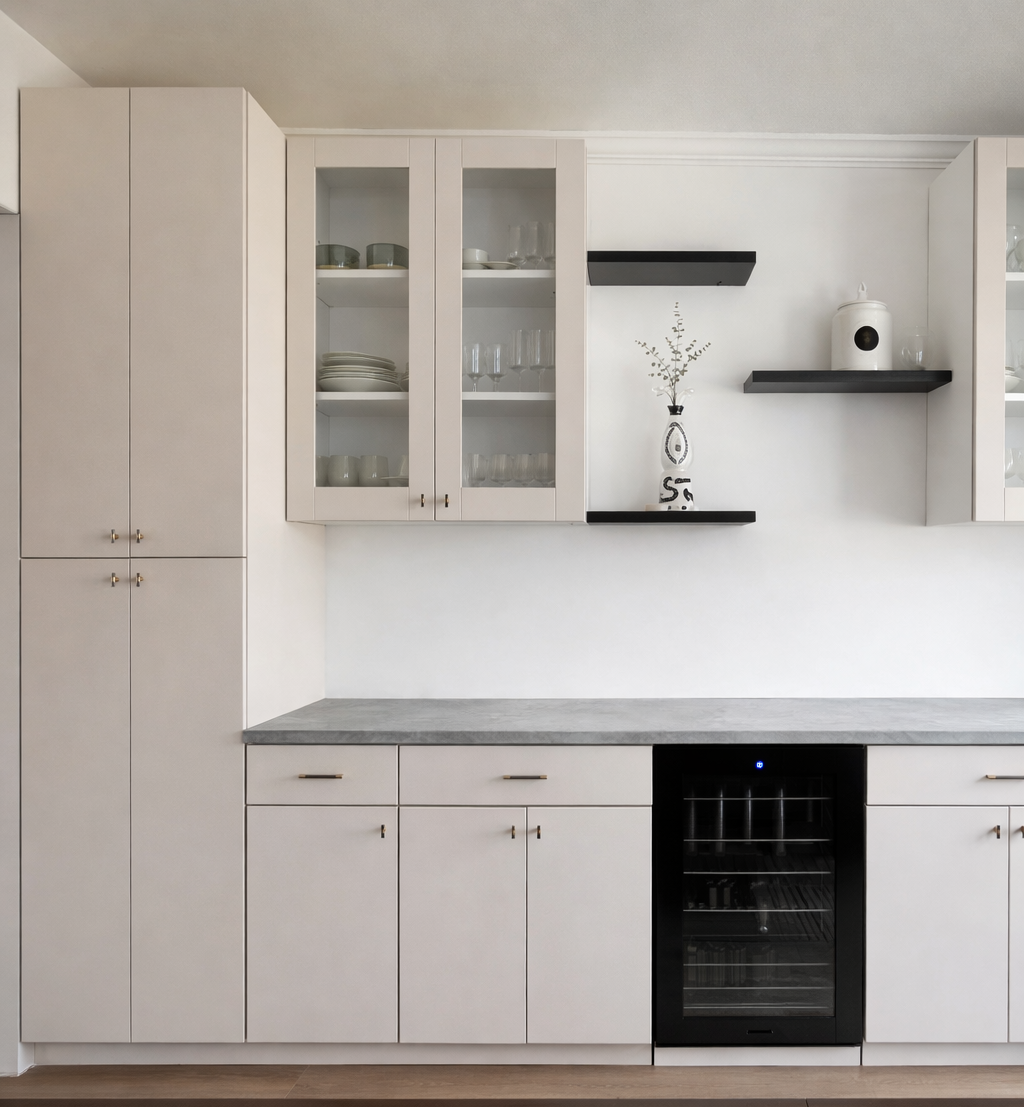 Neutral Cabinet with Jade Green Quartz Coutnertop