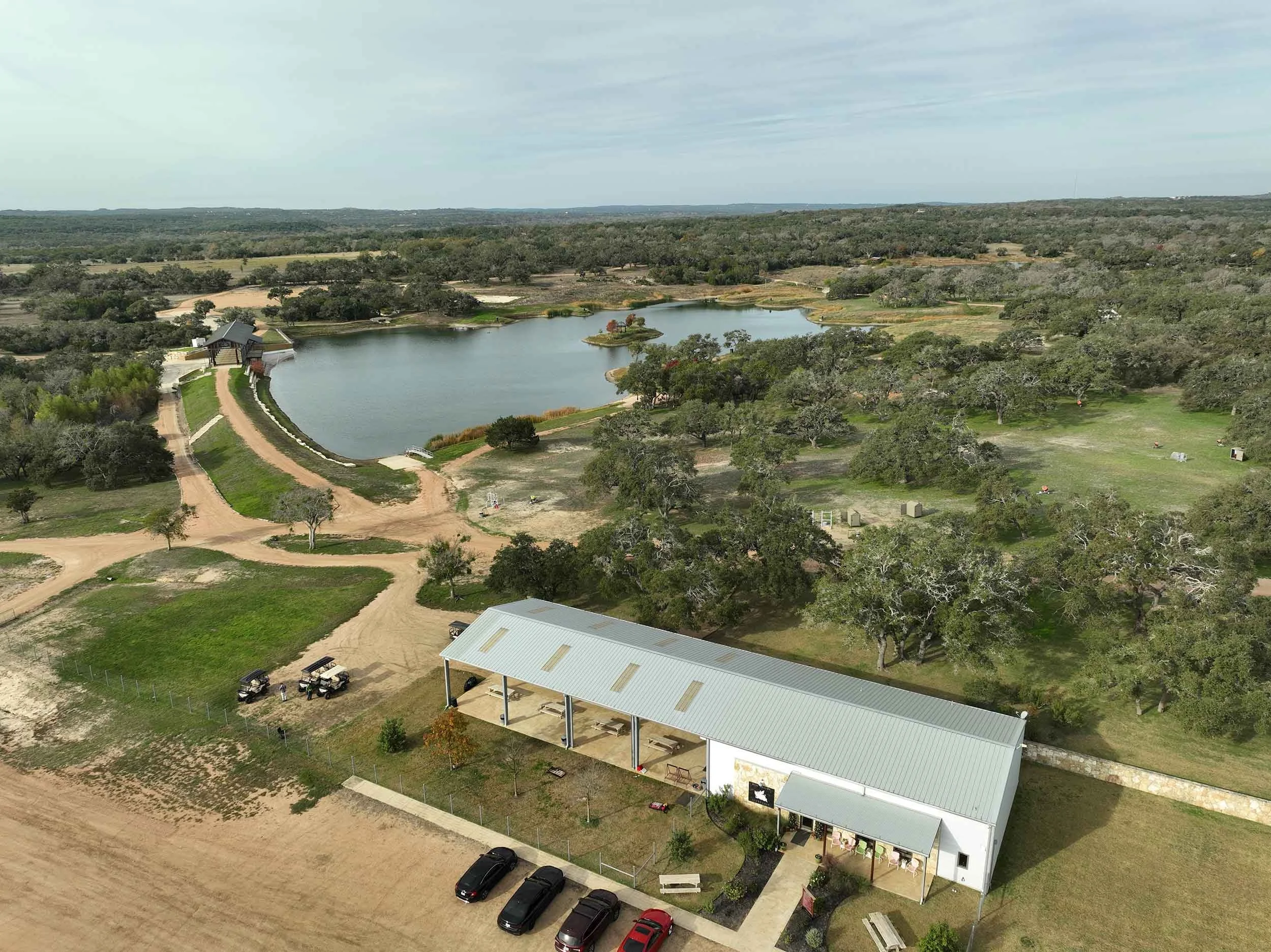 An aerial view of Hog Heaven, sporting club in Dripping Springs, Texas.