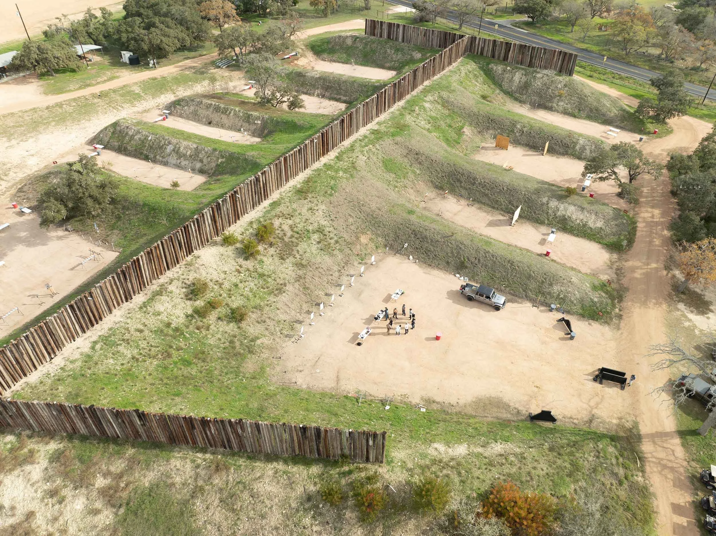 Aerial view of shooting pits at Hog Heaven in Dripping Springs, Texas.