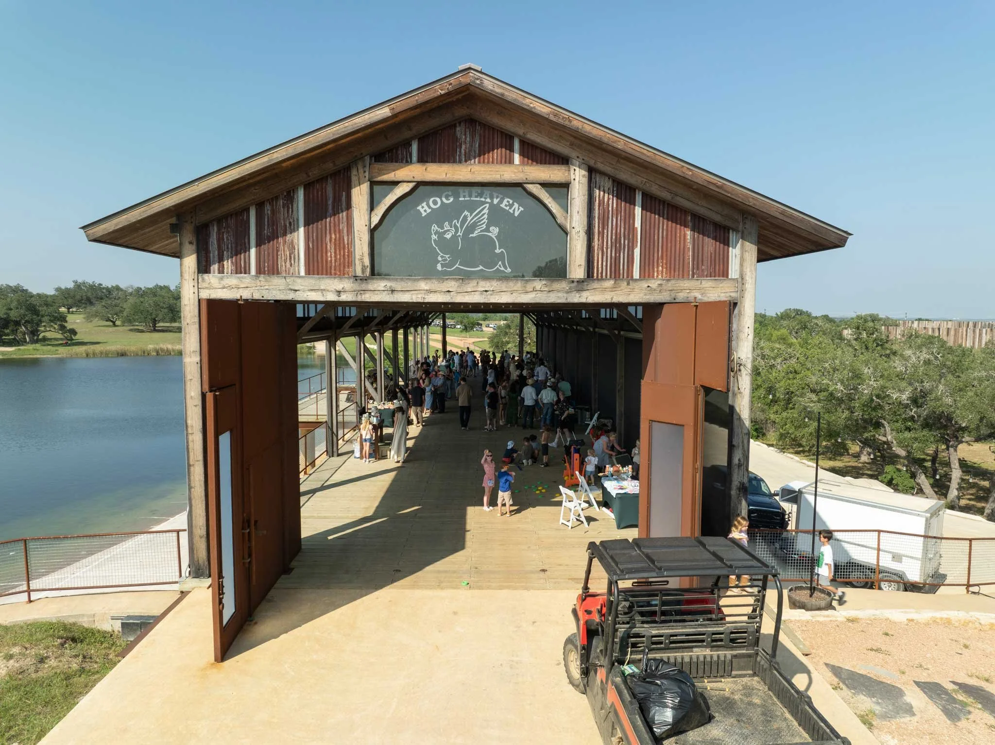 Aerial view of event space at Hog Heaven in Dripping Springs, Texas.