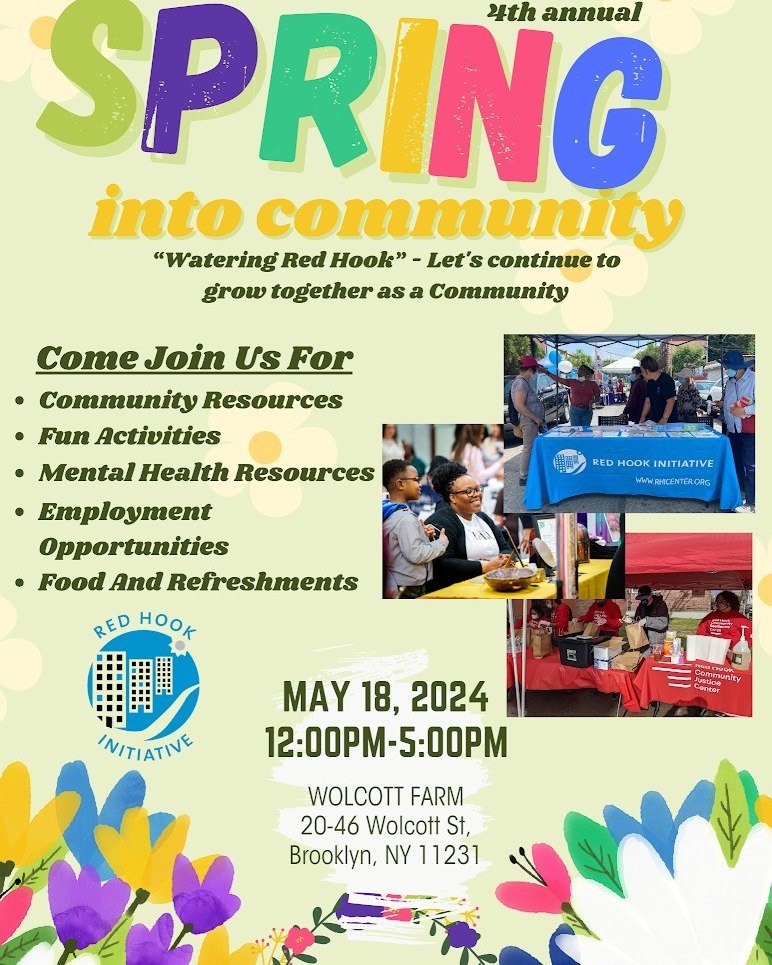 Join us @rhookinitiative Red Hook 2024 Spring Into Community Event today 12pm-5pm! Games, fun activities and hear about all the great things happening in Red Hook and get plugged in with @reti_center.