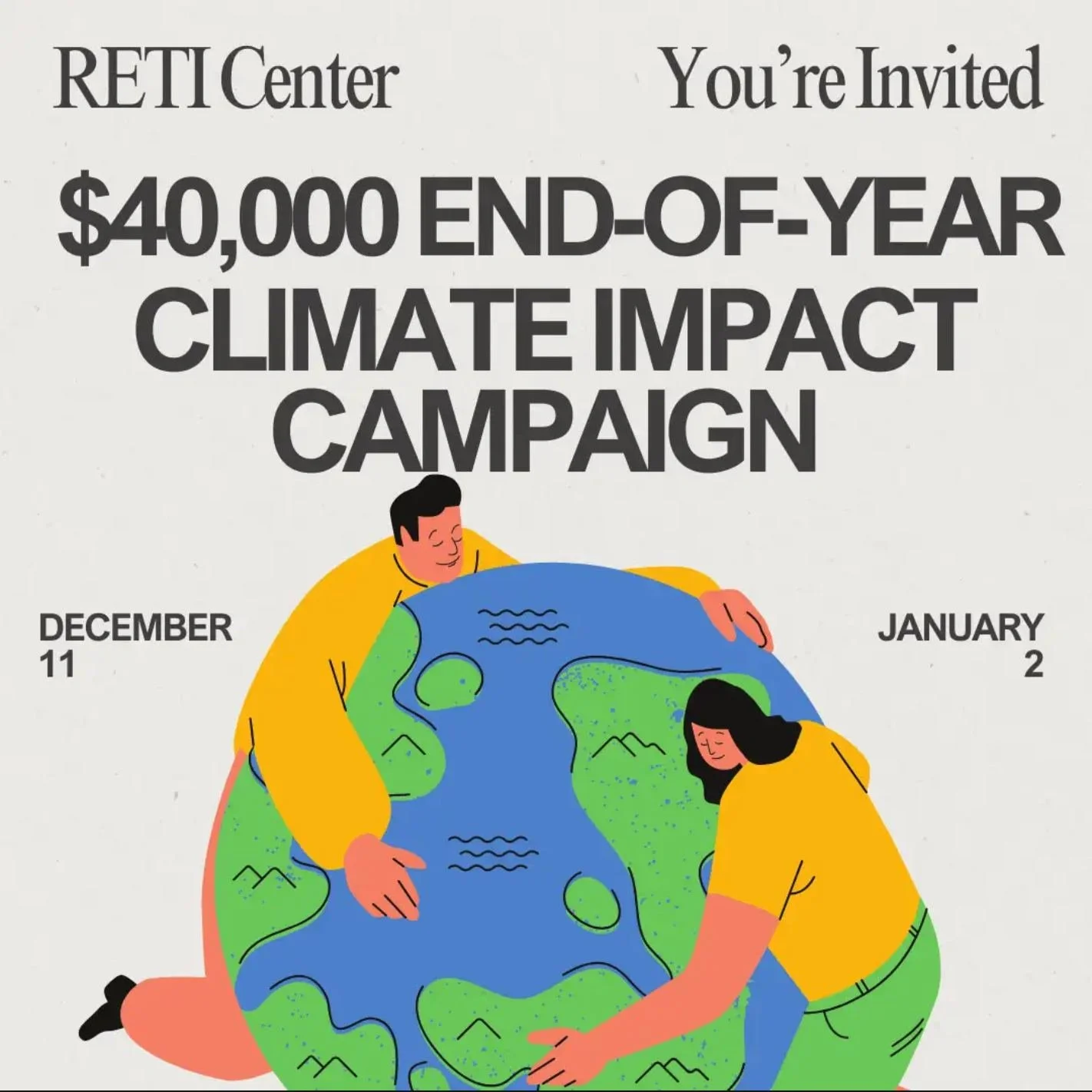 Thank you for making this year&rsquo;s Giving Tuesday one of the strongest in RETI Center&rsquo;s history. Your support helped launch our $40,000 End-of-Year Climate Impact Campaign, and we are already building real momentum toward our January 2 goal