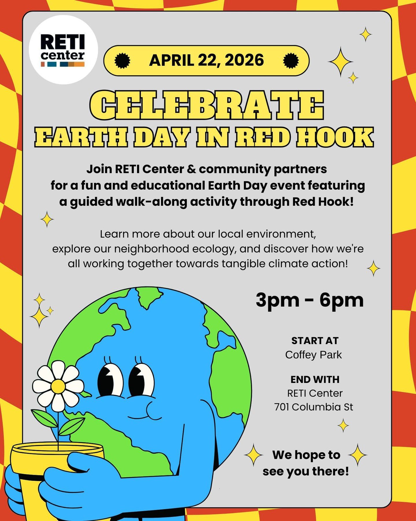 🌎 Join us: April 22, 2026 Earth Day in Red Hook!

Earth Day is right  around  the corner! Join us and our friends in the community for a day celebrating the Earth, grounded in care. We will be meeting at Coffey Park at 3pm with more events to share.
