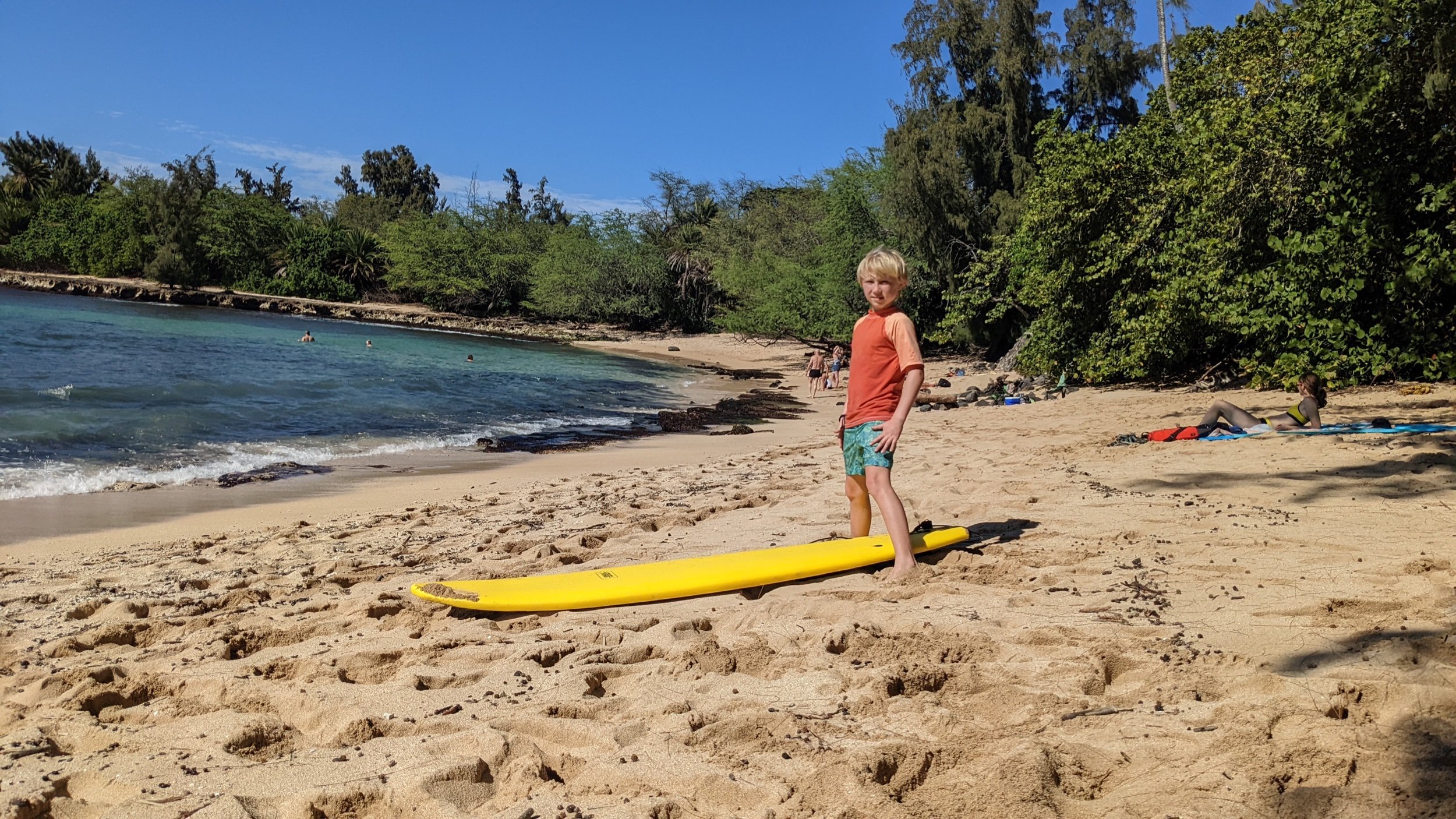  Gus at Pua’ena Point, North Shore Oahu, with his 7’ foamie 