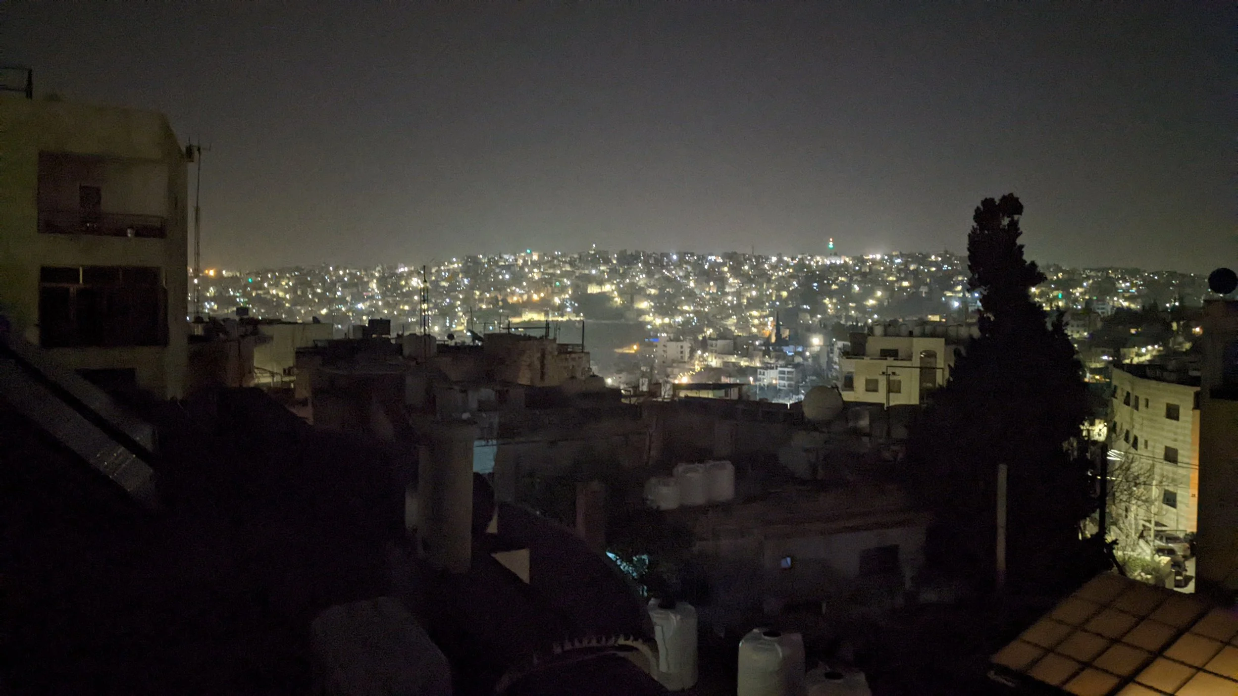 The view from the top of the Dali House at night. Amman Jordan