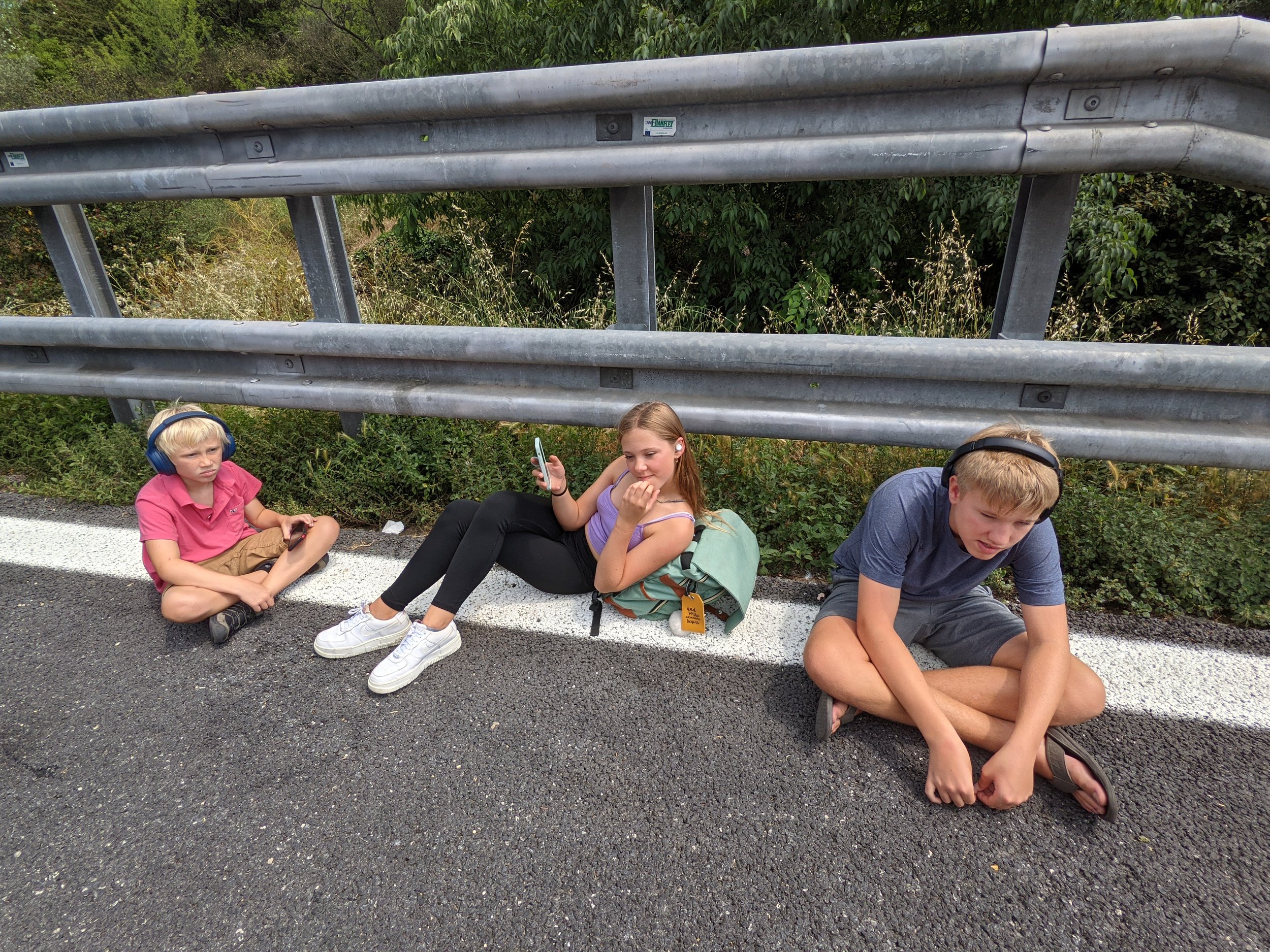  The kids chilling on the autostrade in Italy after the breakdown 