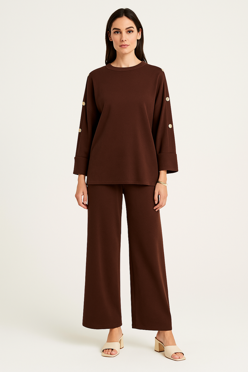 KATIE METALLIC BUTTON CO-ORD - 5 COLOURS