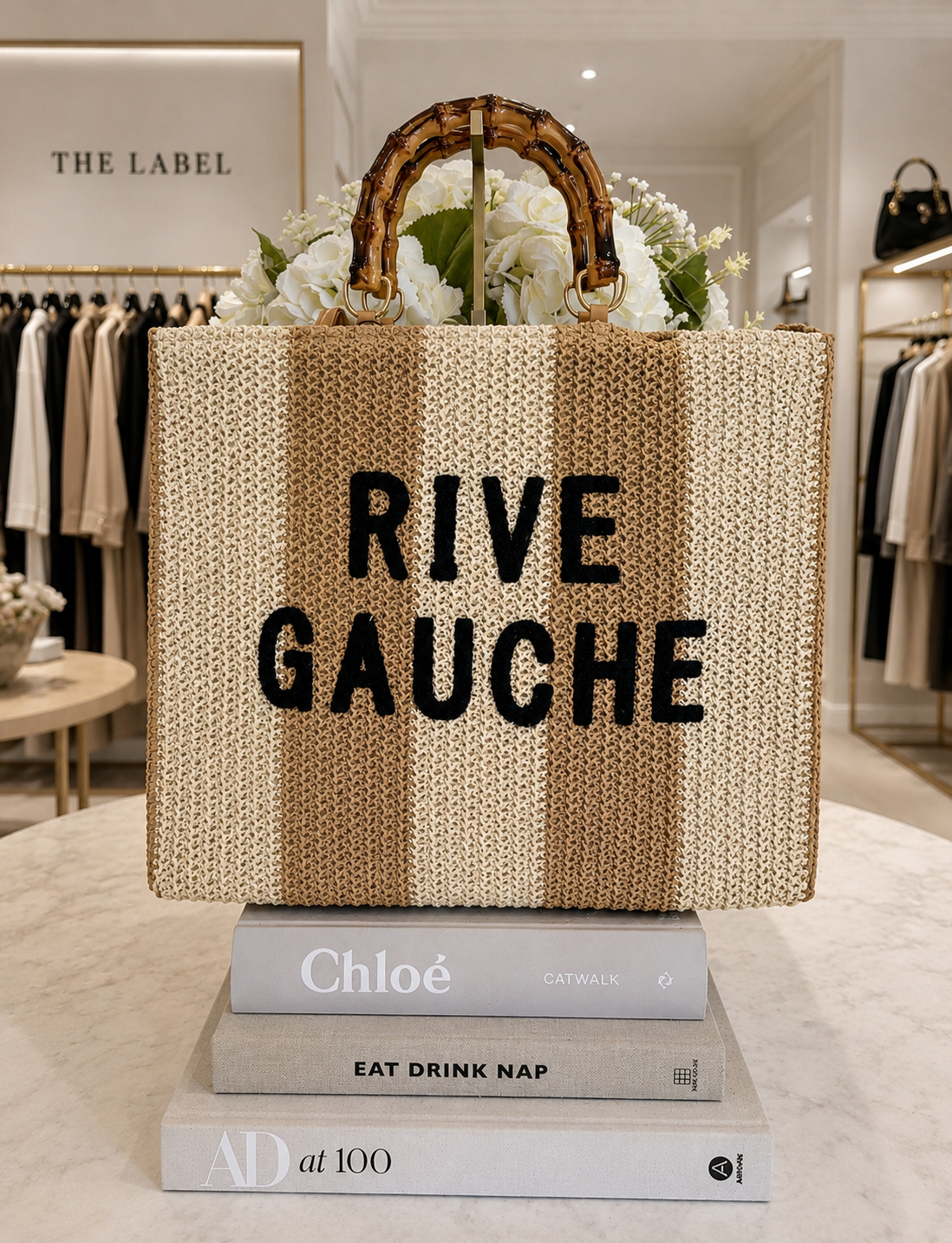 RIVE GAUCHE STRIPED BAMBOO HANDLE BAG - 2 COLOURS