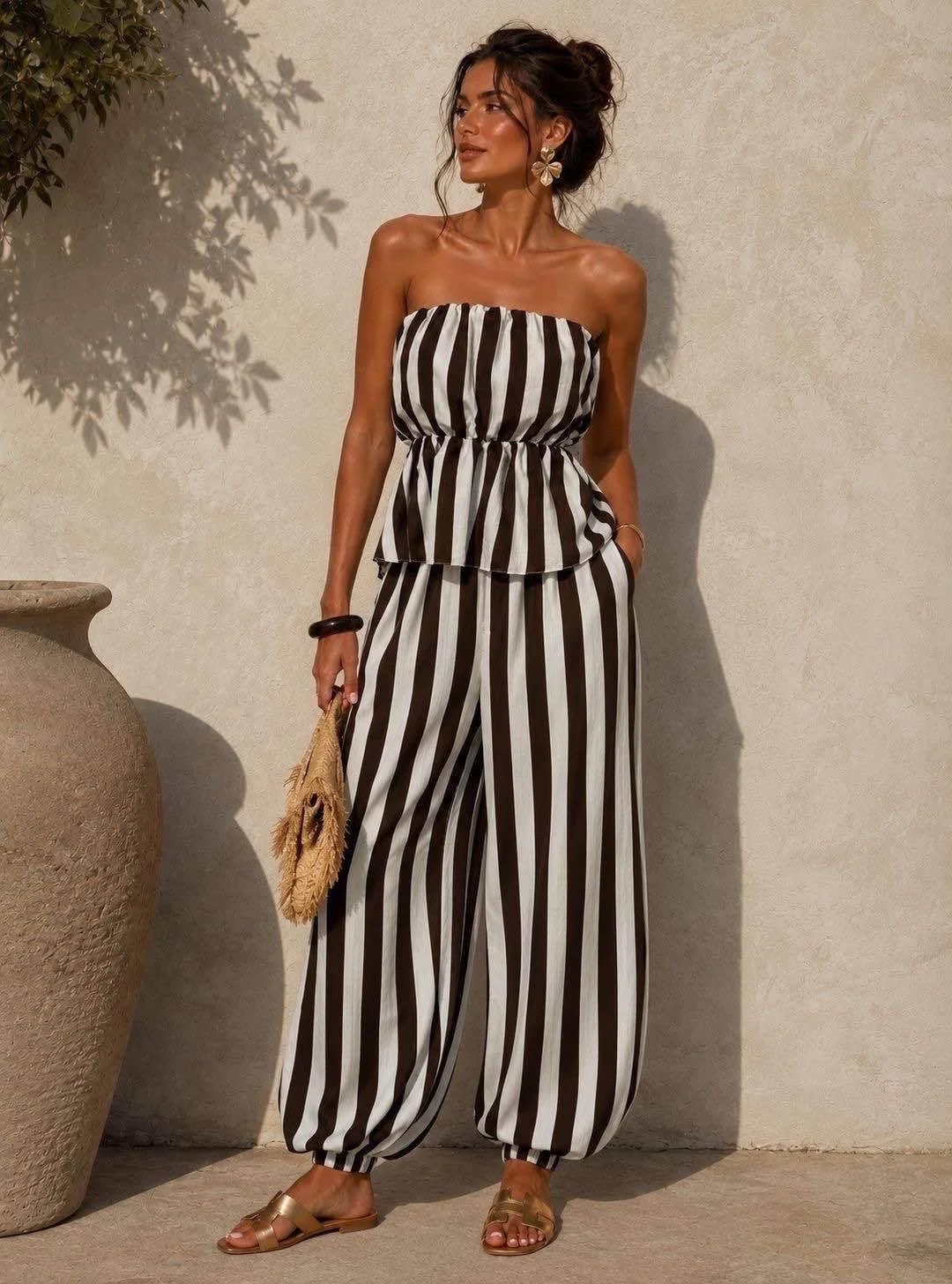 ASH STRIPED CO-ORD - CHOCOLATE & CREAM