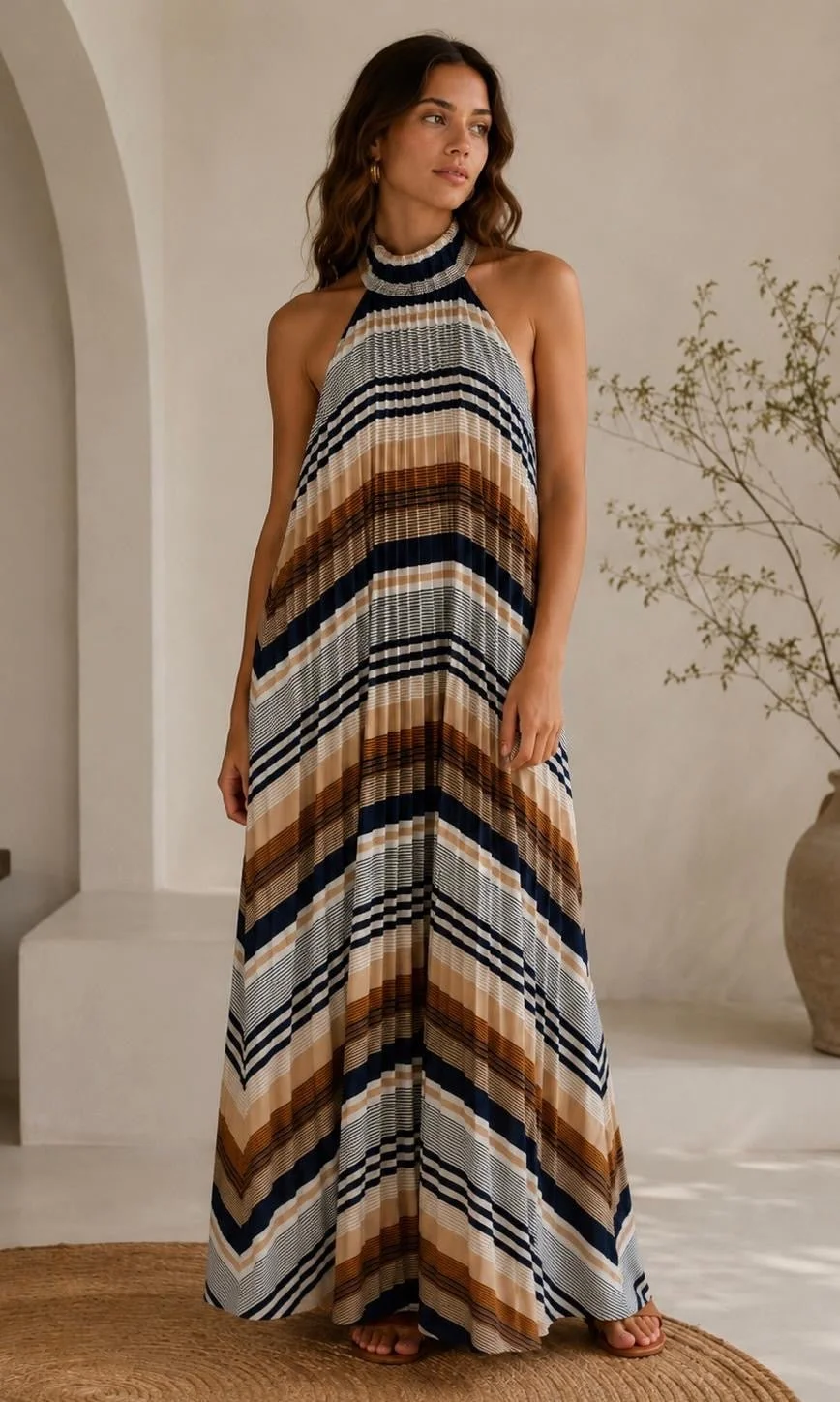 SIMONE STRIPED HALTER MAXI DRESS - 4 COLOURS