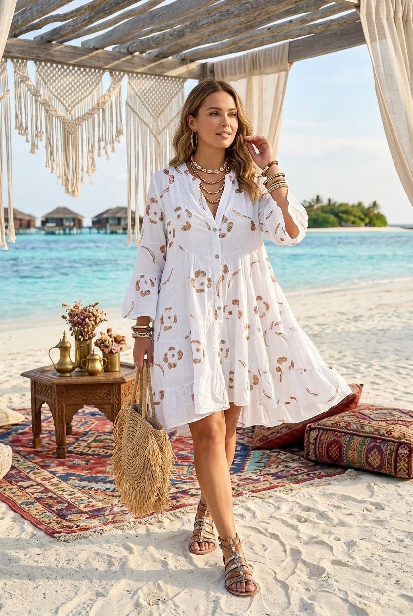 RAE SEQUIN EMBROIDERY SMOCK DRESS - 5 COLOURS