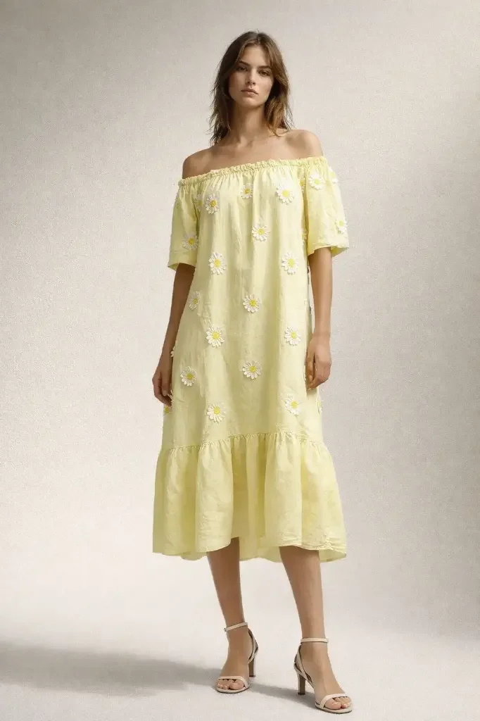 MENA BARDOT DAISY DRESS - 6 COLOURS