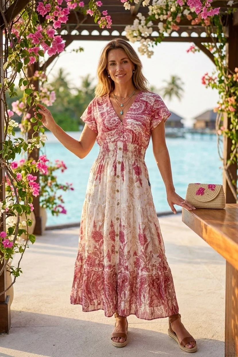 ISLA PAISKET BUTTON DETAIL MAXI DRESS - 3 COLOURS