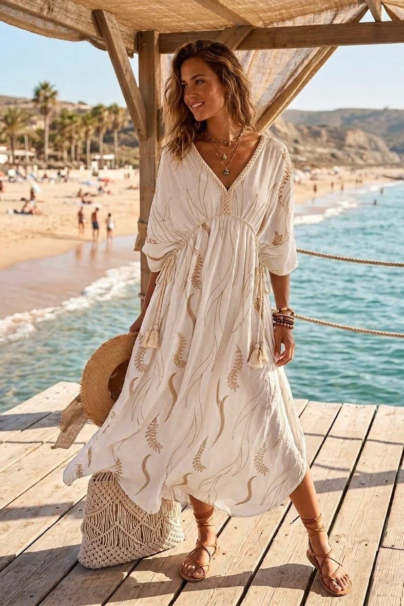 CATALINA EMBROIDERY SIDE TIE DRESS - 4 COLOURS