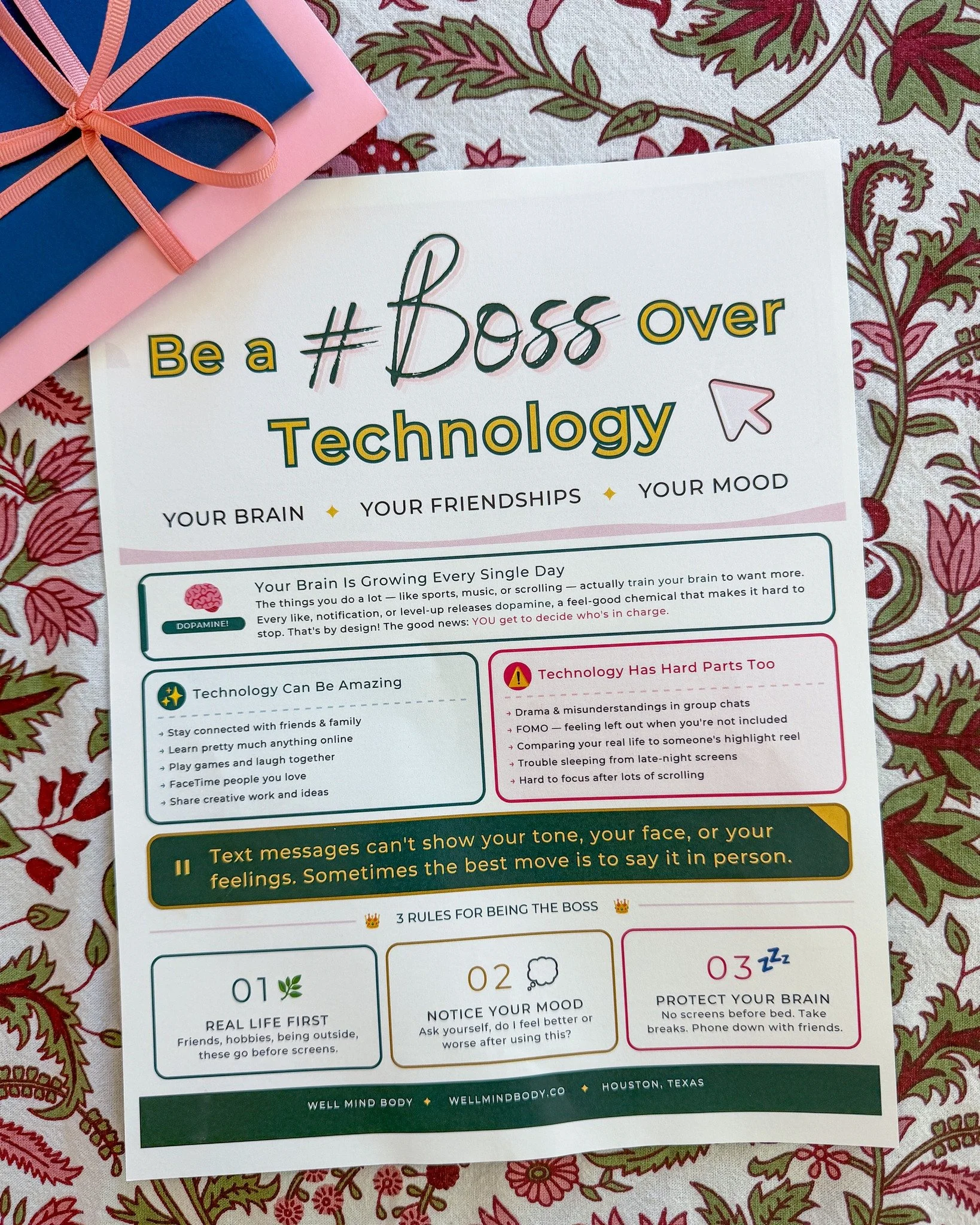 Technology is everywhere, and helping families build a healthy relationship with it together is everything. Yesterday, I had the absolute joy of spending time with a group of 5th grade girls and their moms talking about how to be the boss of their te