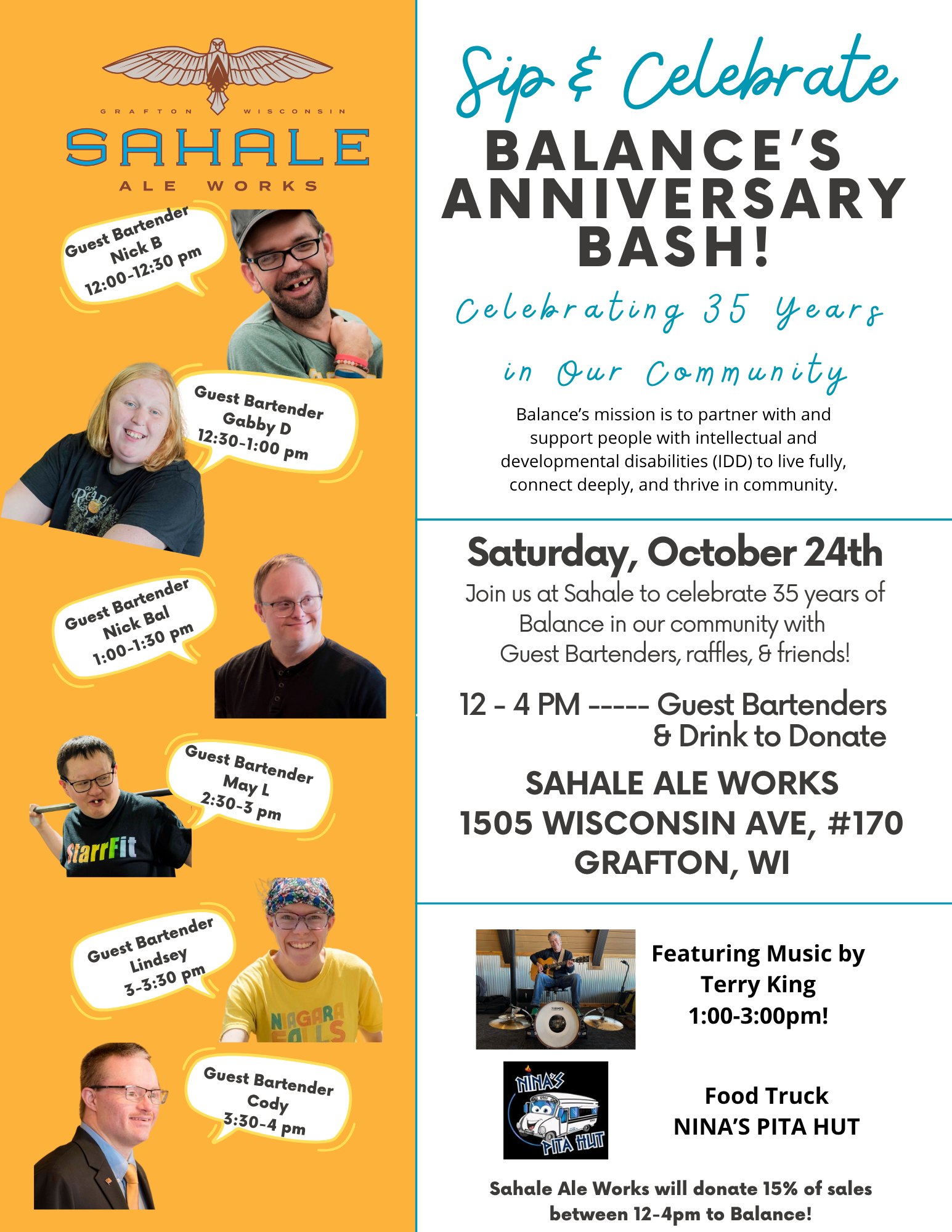 Balance's Anniversary Bash - Sip and Celebrate - at Sahale in Grafton