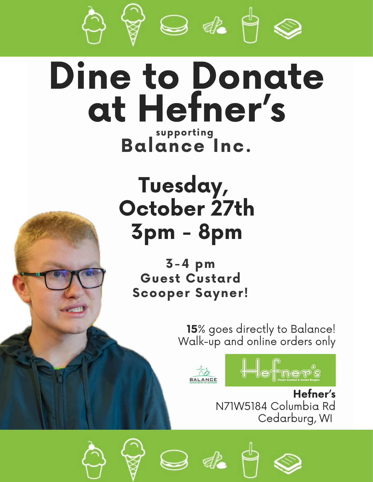 Dine to Donate at Hefner's with Guest Custard Scooper SAYNER!