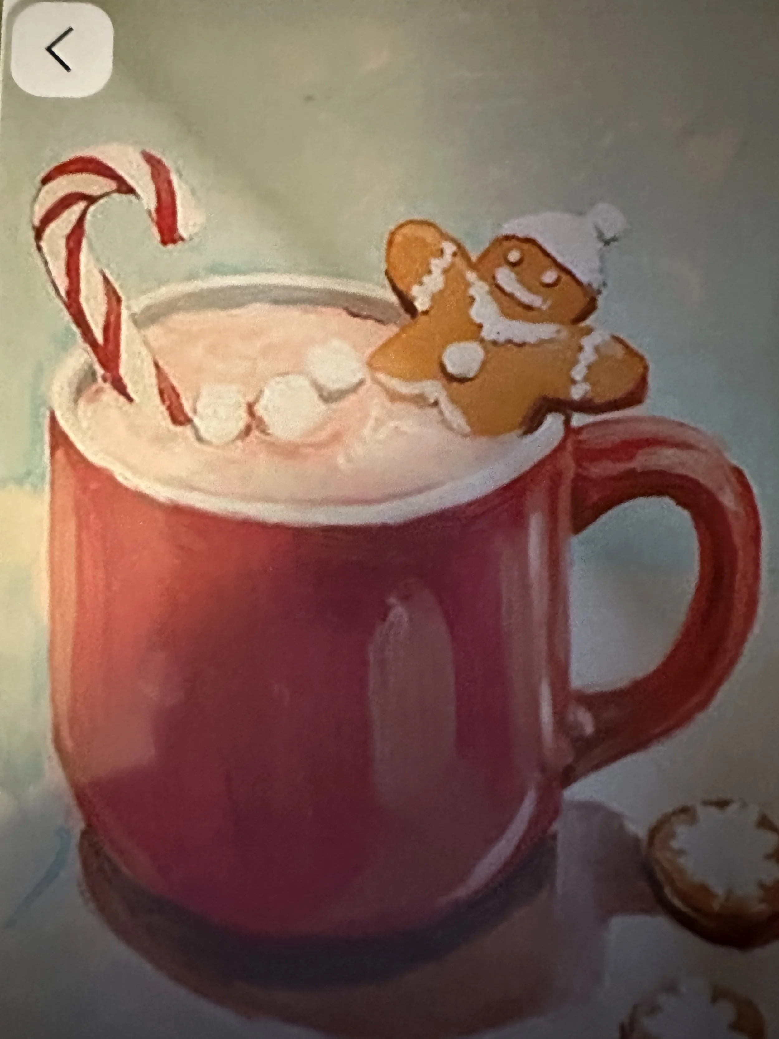 Hot chocolate- Sat.Dec.12th(4-6 pm) - ages 7-14)  ($42-) acrylic on canvas