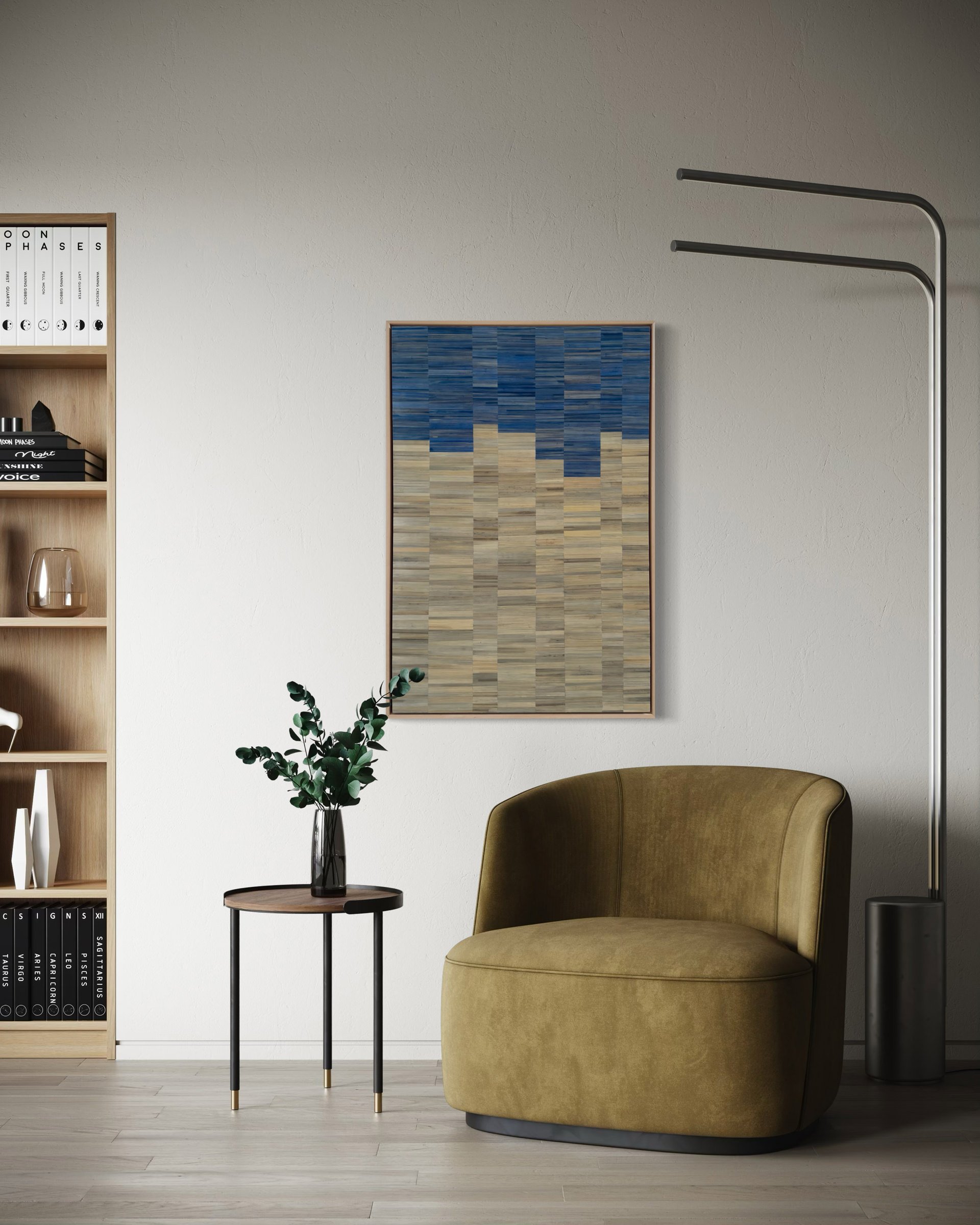'The Weight of Air' in a contemporary living room or office, its geometric precision and organic texture offering a sophisticated focal point.