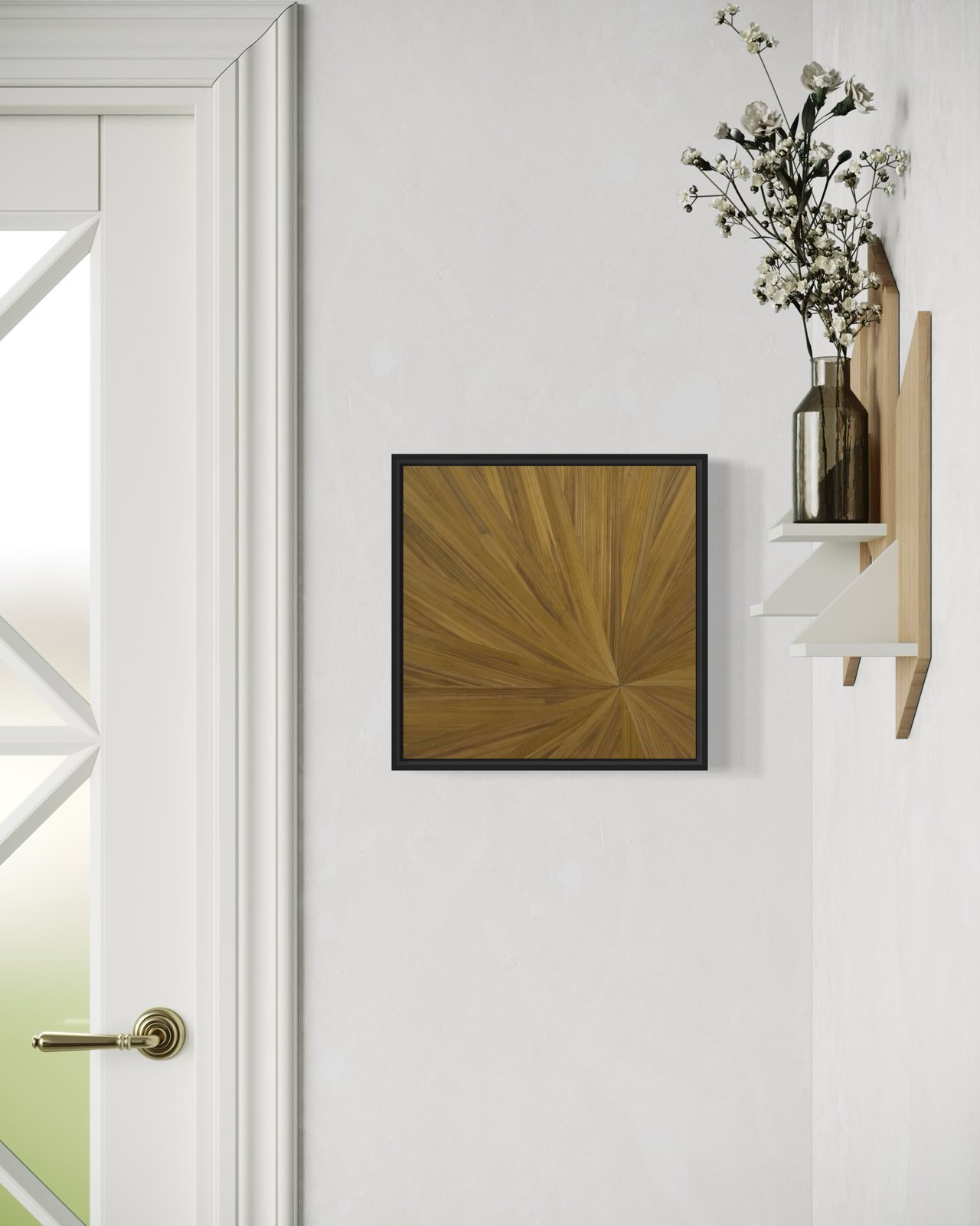 "Radiance" in Gold brightens a contemporary foyer.