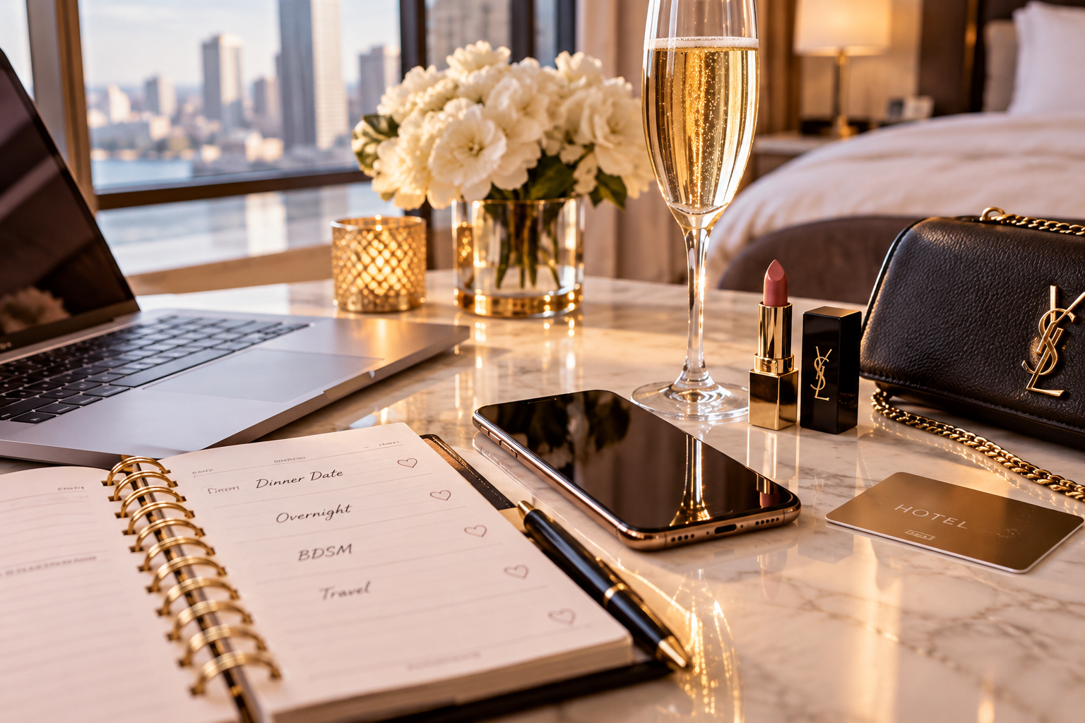 Laptop, Kalender und Smartphone als Symbol für die persönliche Buchung bei einem Independent Escort