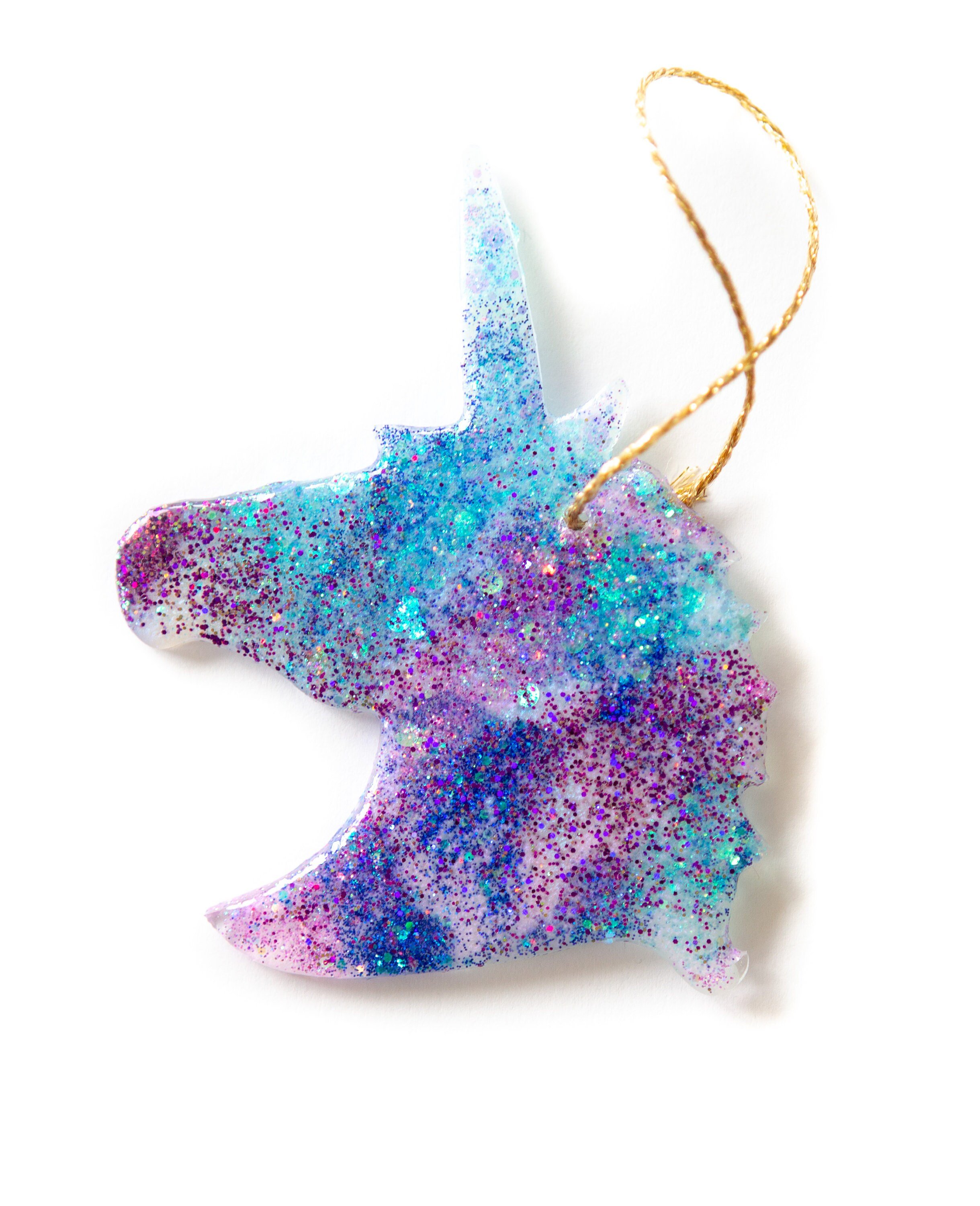 Magical Glitter Unicorn Ornament, Epoxy Resin on Acrylic, 3 inches
