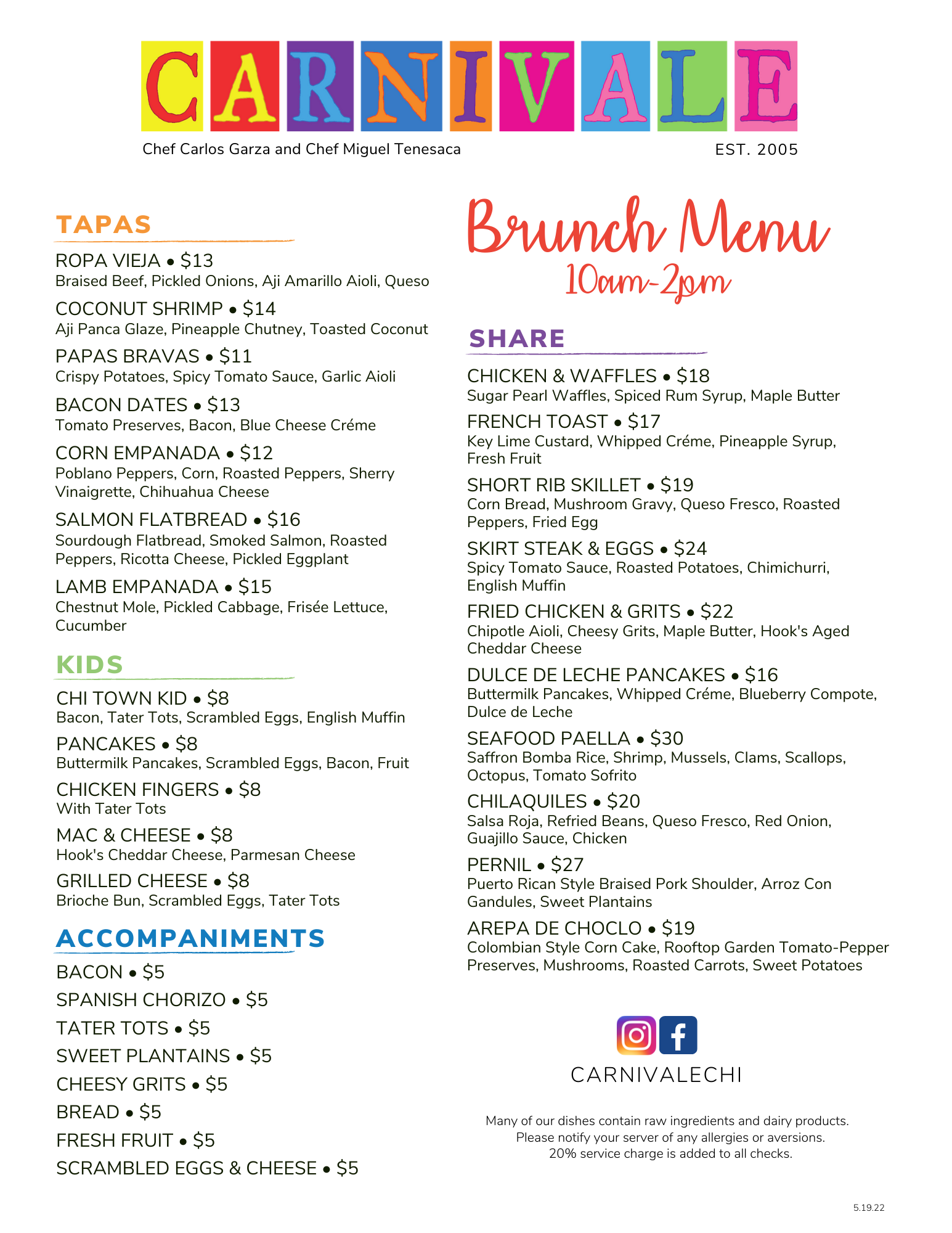 Menu — Carnivale Restaurant