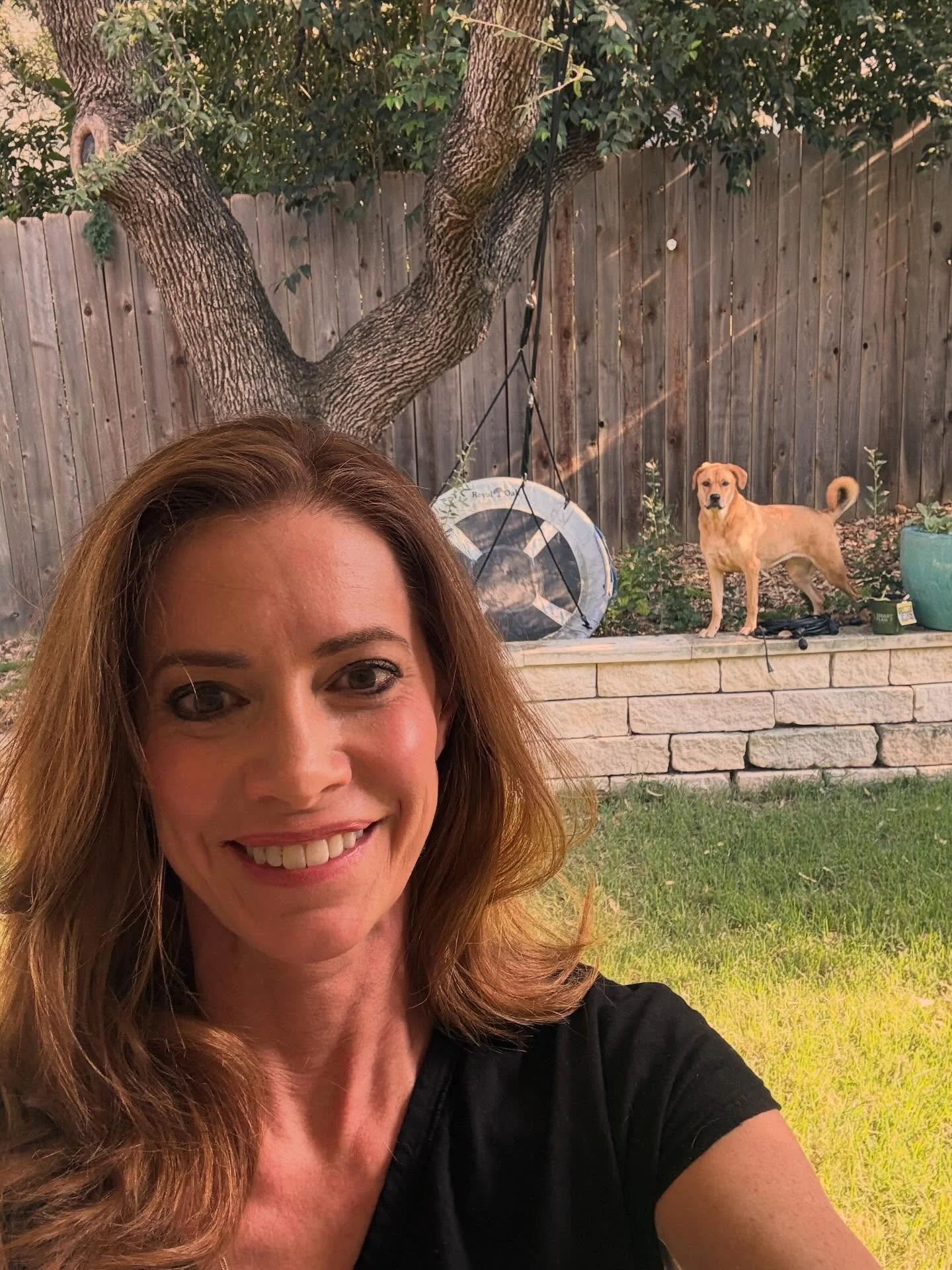 Lily and I go out for recess between clients. :-) Stretch and sun. ☀️🐕🙆&zwj;♀️