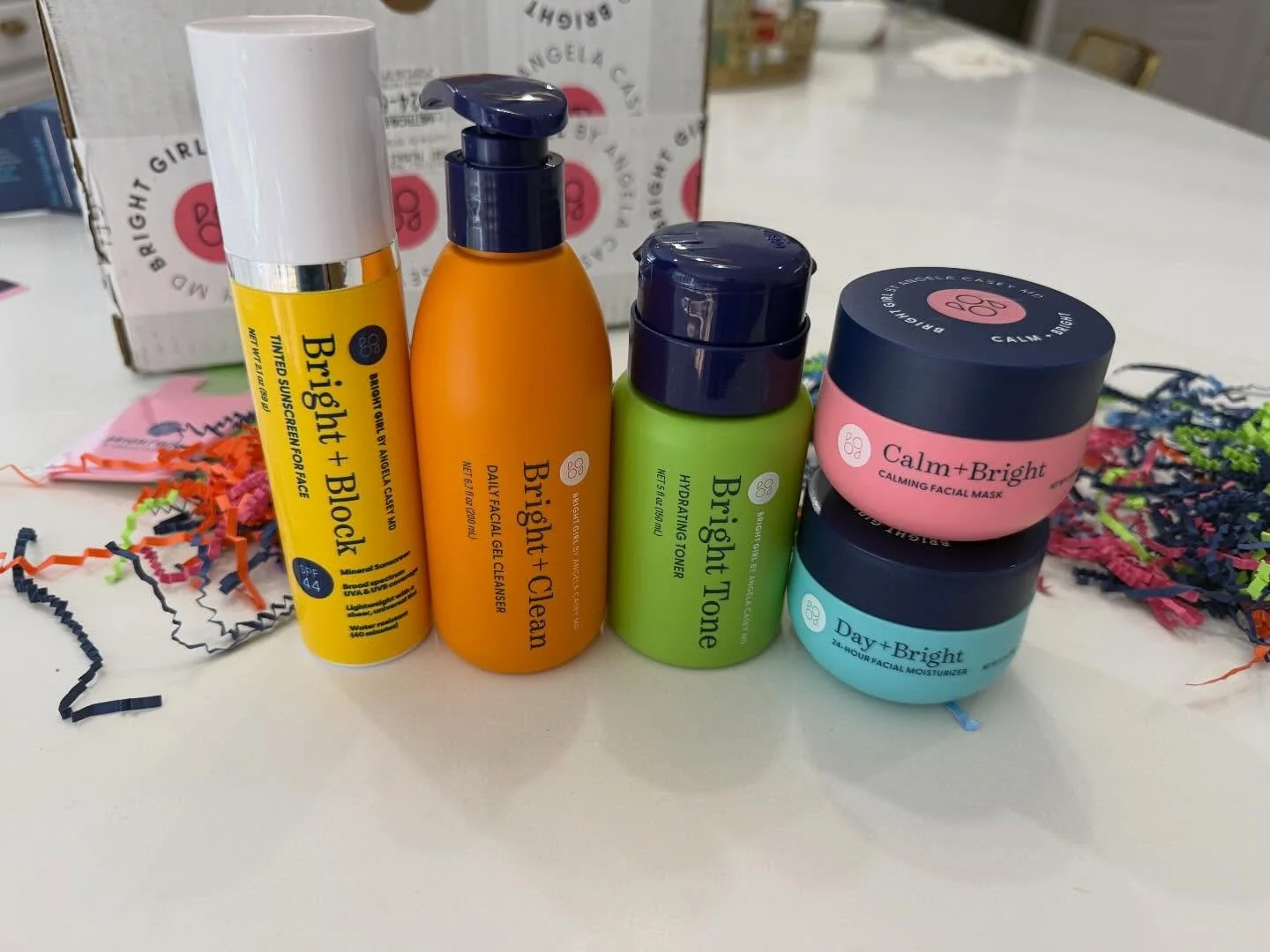 Podcast host perks! 🎁 My girls and I just opened the best surprise &mdash; a Bright Girl skincare package from Dr. Angela Casey, double board-certified dermatologist, mom of three daughters, and founder of @brightgirlbeauty.
As a Teen &amp; Parent W