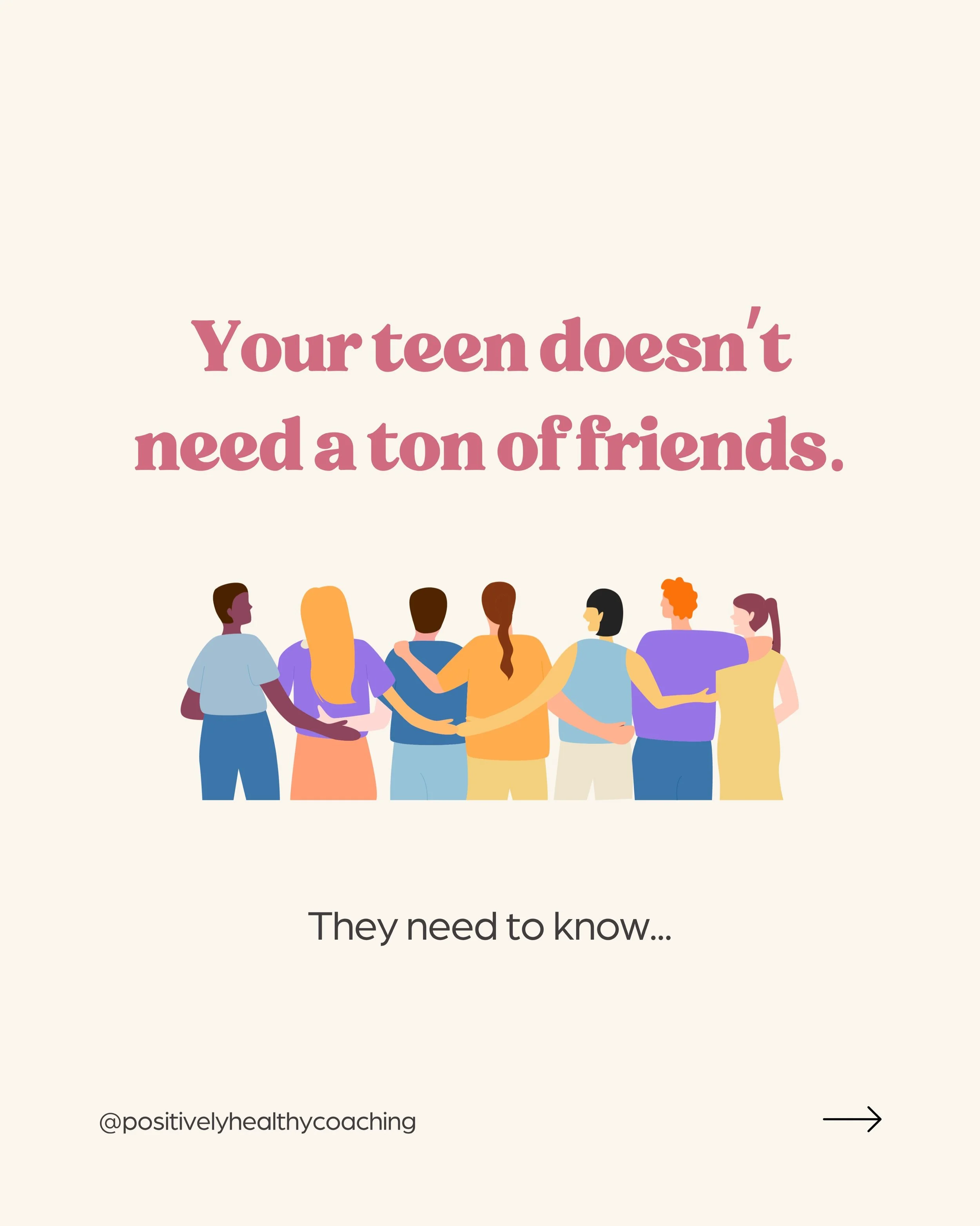 Your teen doesn&rsquo;t need a huge friend group to have a healthy social life. 💛

I know that can be hard to remember when you see the packed sleepovers, big groups at football games, and Instagram posts that make it look like everyone else&rsquo;s