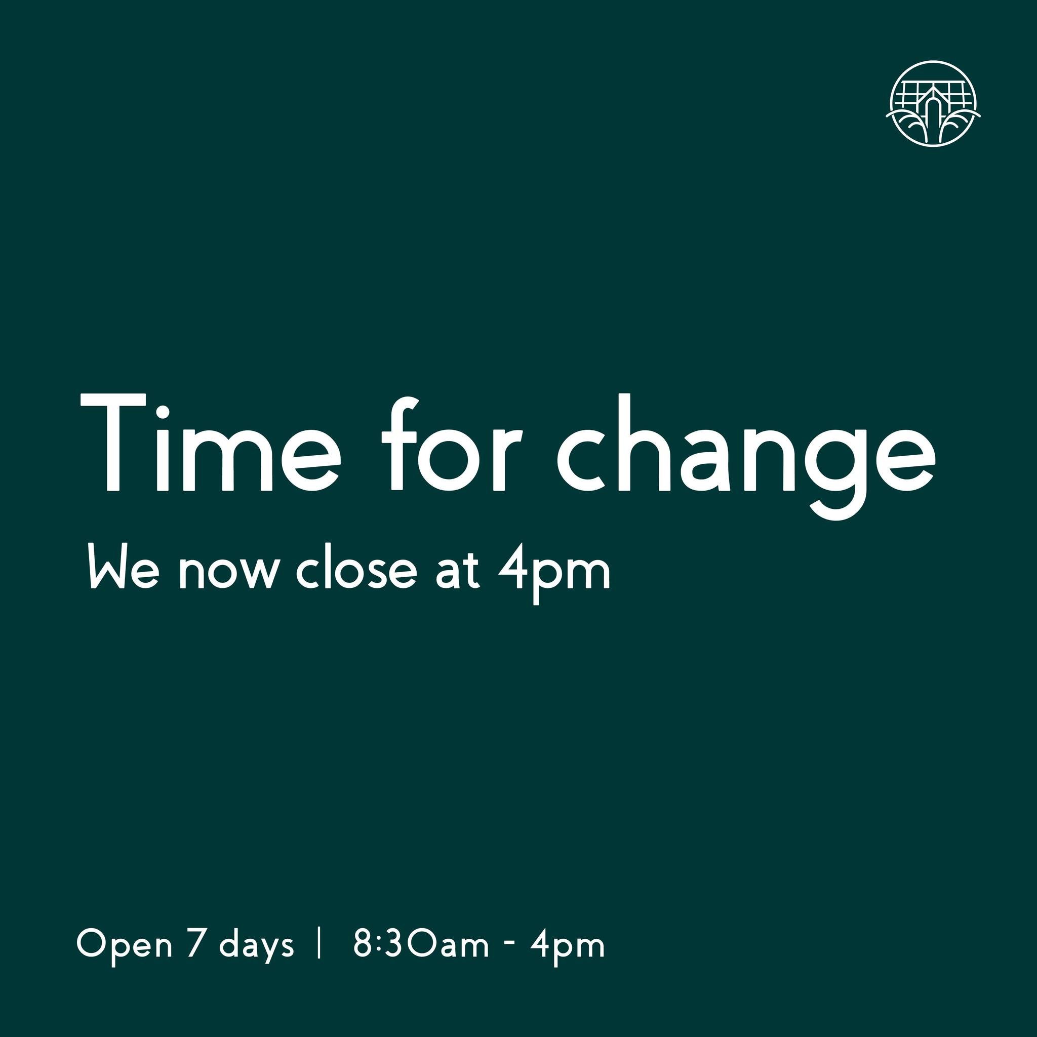 🕓 Quick update! Starting tomorrow, our closing time will be changing to 4pm. So just a little bit earlier than usual. We are however, still open 7 days a week from 8:30am - ready to serve you hot coffee and treats!

Cafe hours: 8:30am - 4pm
Garden C