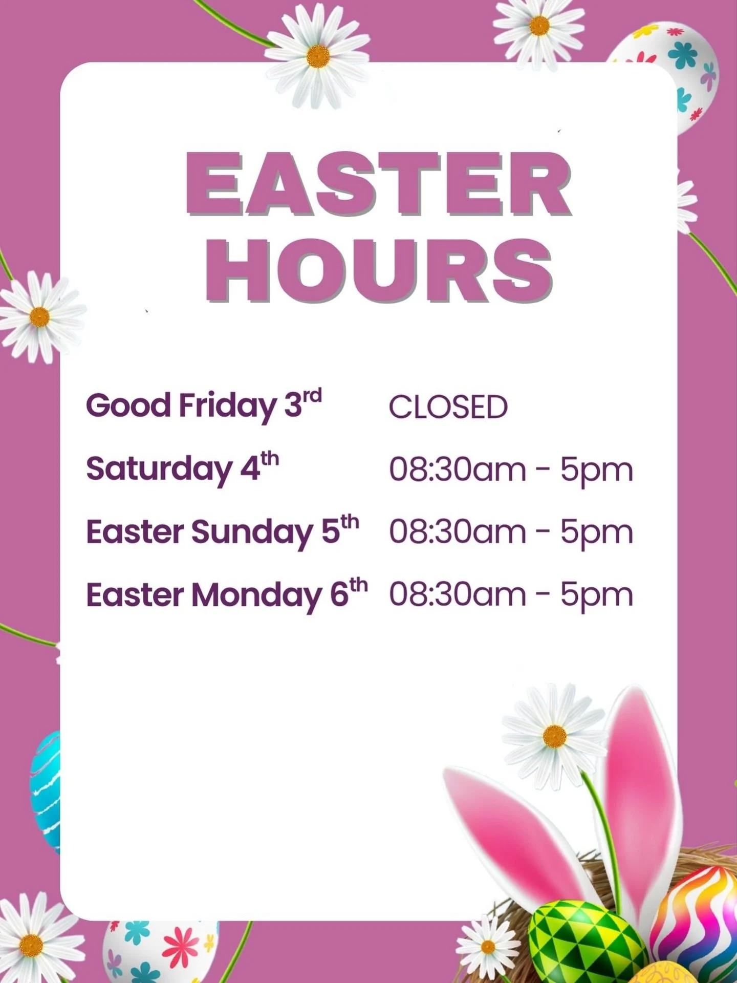 🌷 Just a heads up we are closing Good Friday day, the rest of the weekend we are open.

3rd Good Friday - CLOSED
4th  Saturday - OPEN
5th Easter Sunday - OPEN
7th Easter  Monday - OPEN

#Easterweekend #lowerhuttgardencentre #happyeaster