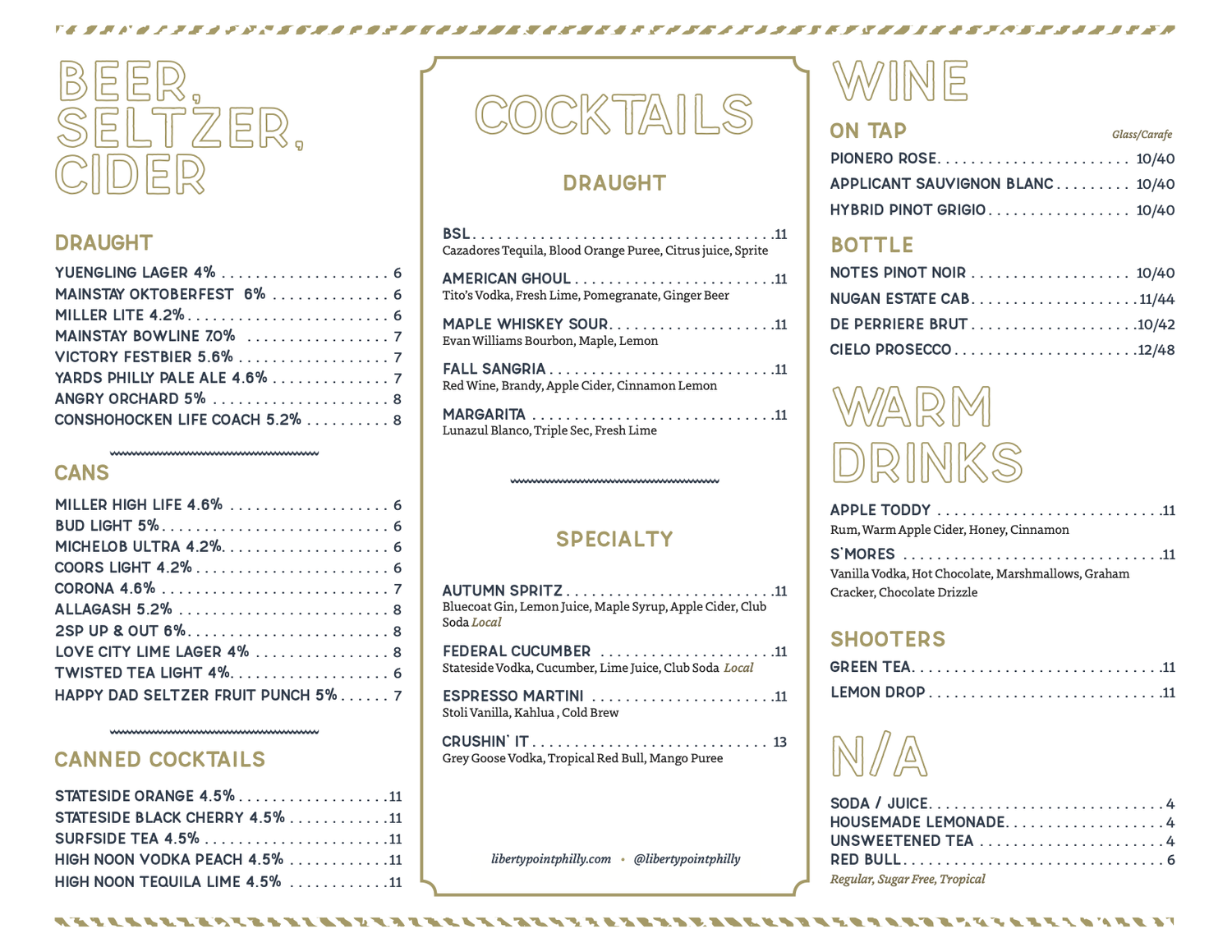 Waterfront Food and Drink Menu — Liberty Point | A Philadelphia ...