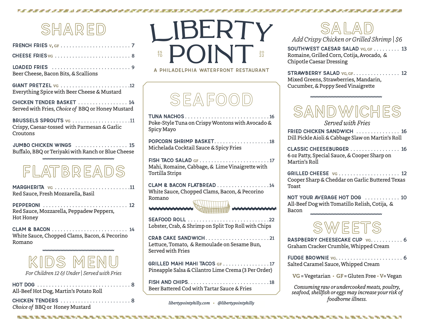 Waterfront Food and Drink Menu — Liberty Point | A Philadelphia ...