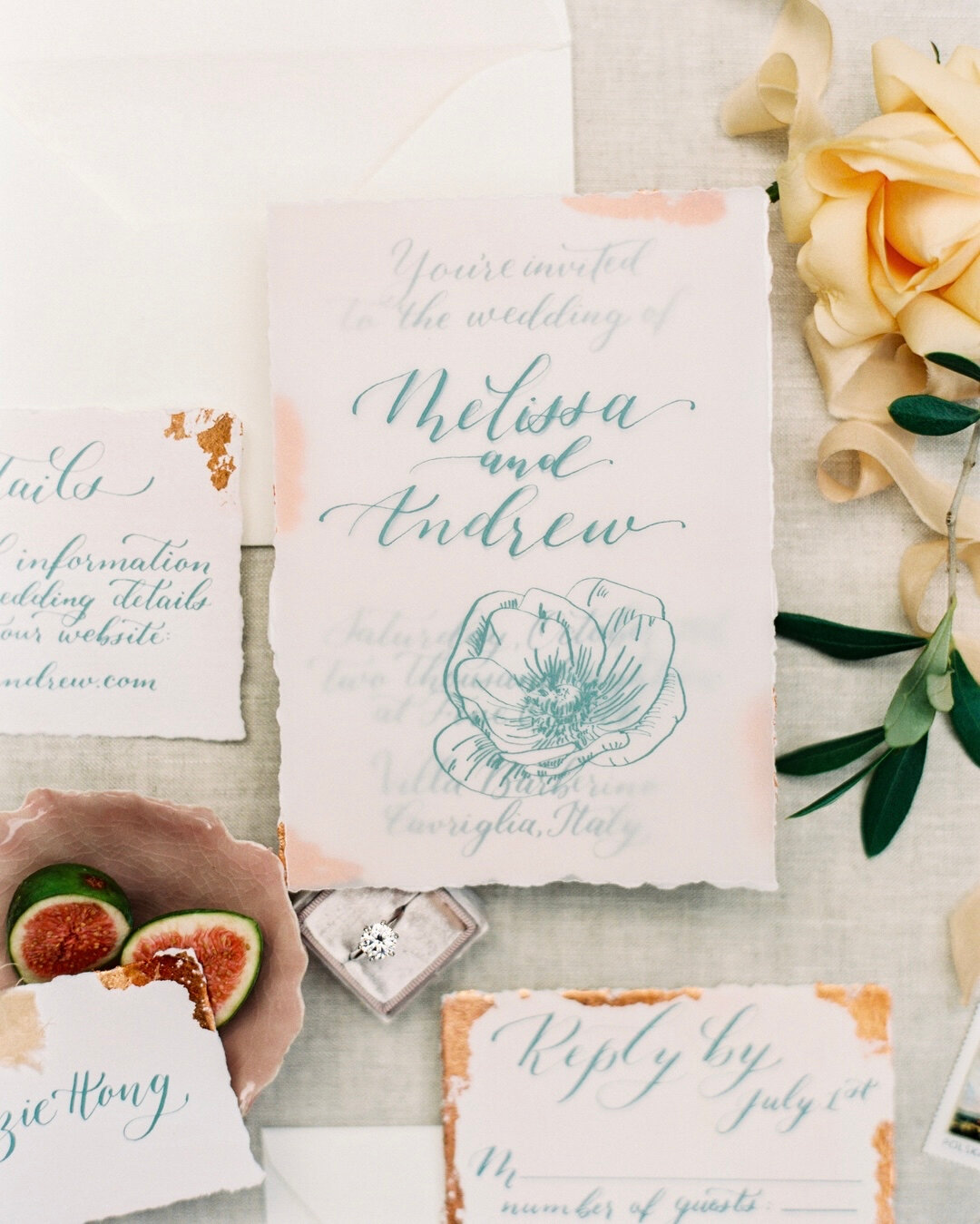 ✨Wedding invitation trend ✨​​​​​​​​
​​​​​​​​
Translucent vellum paper! It has a soft transparency, looks super chic printed or plain, and is incredibly versatile.​​​​​​​​
​​​​​​​​
Look how it elevates this custom (and adorable) wedding suite! ​​​​​​​