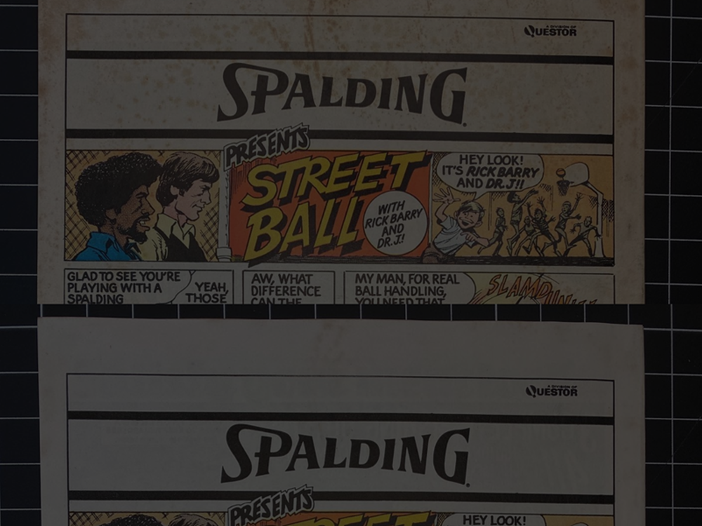 Comic book page whitening, stain removal, foxing removal, tanning