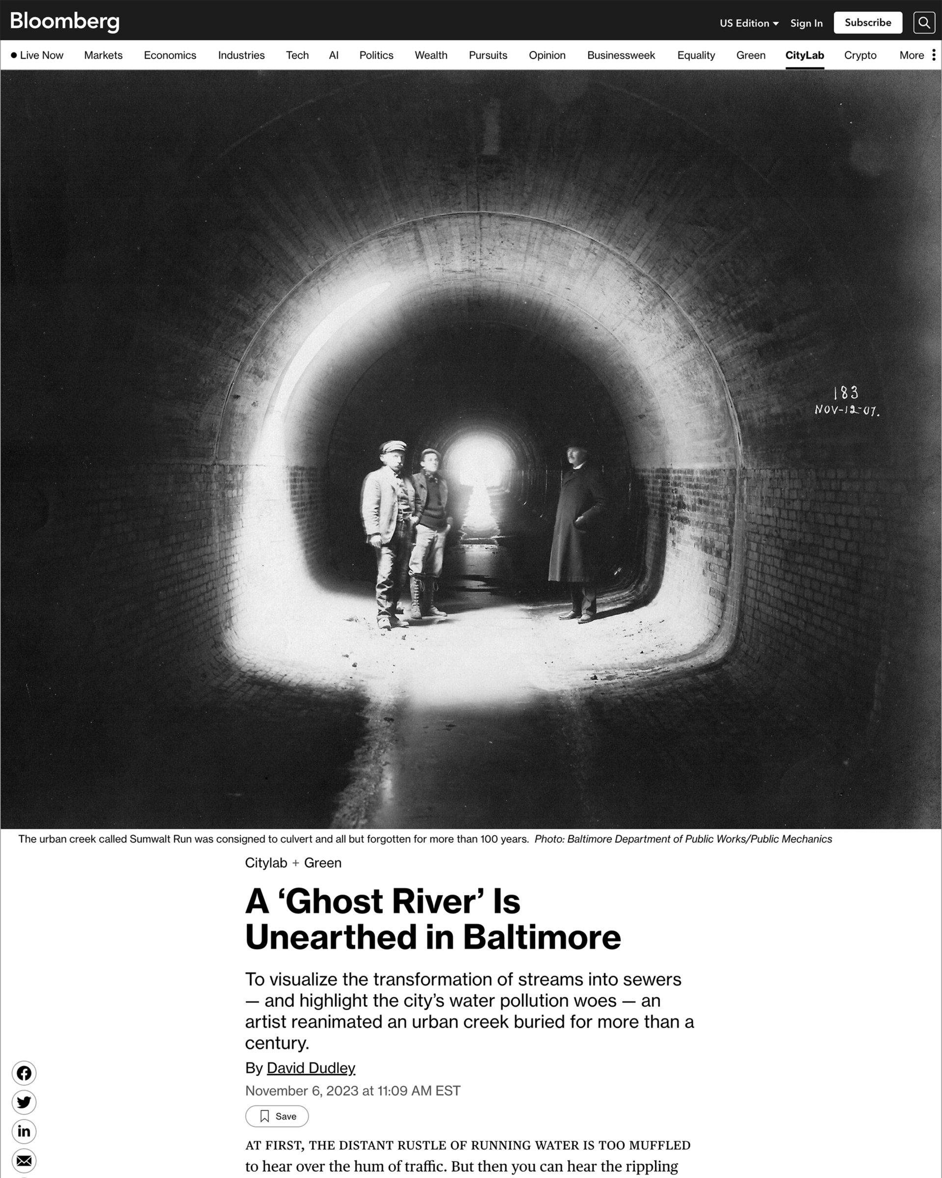 Bloomberg CityLab feature article on Ghost Rivers — A ‘Ghost River’ Is Unearthed in Baltimore