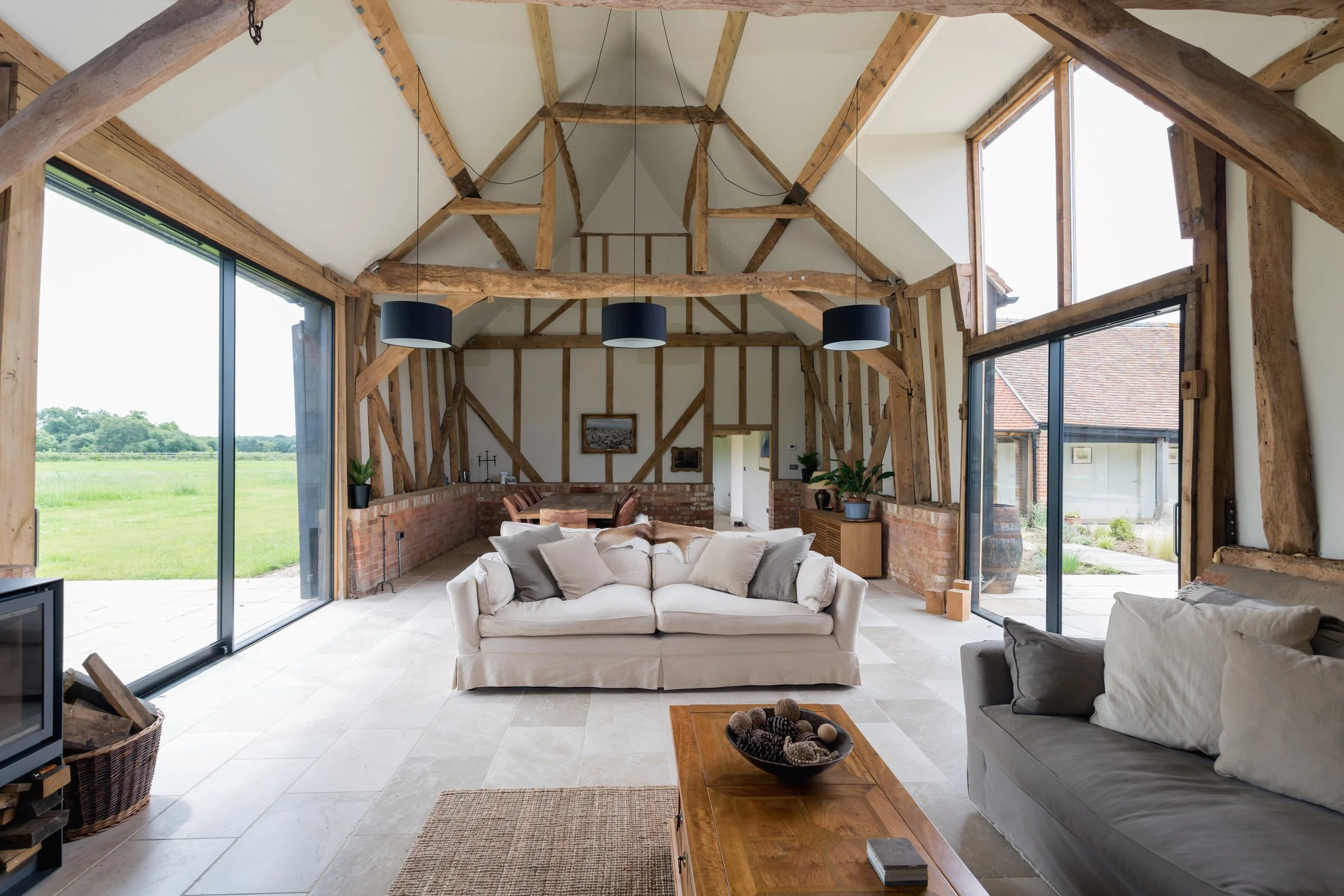 Transitional farmhouse custom build addition with open layout floor plan. 