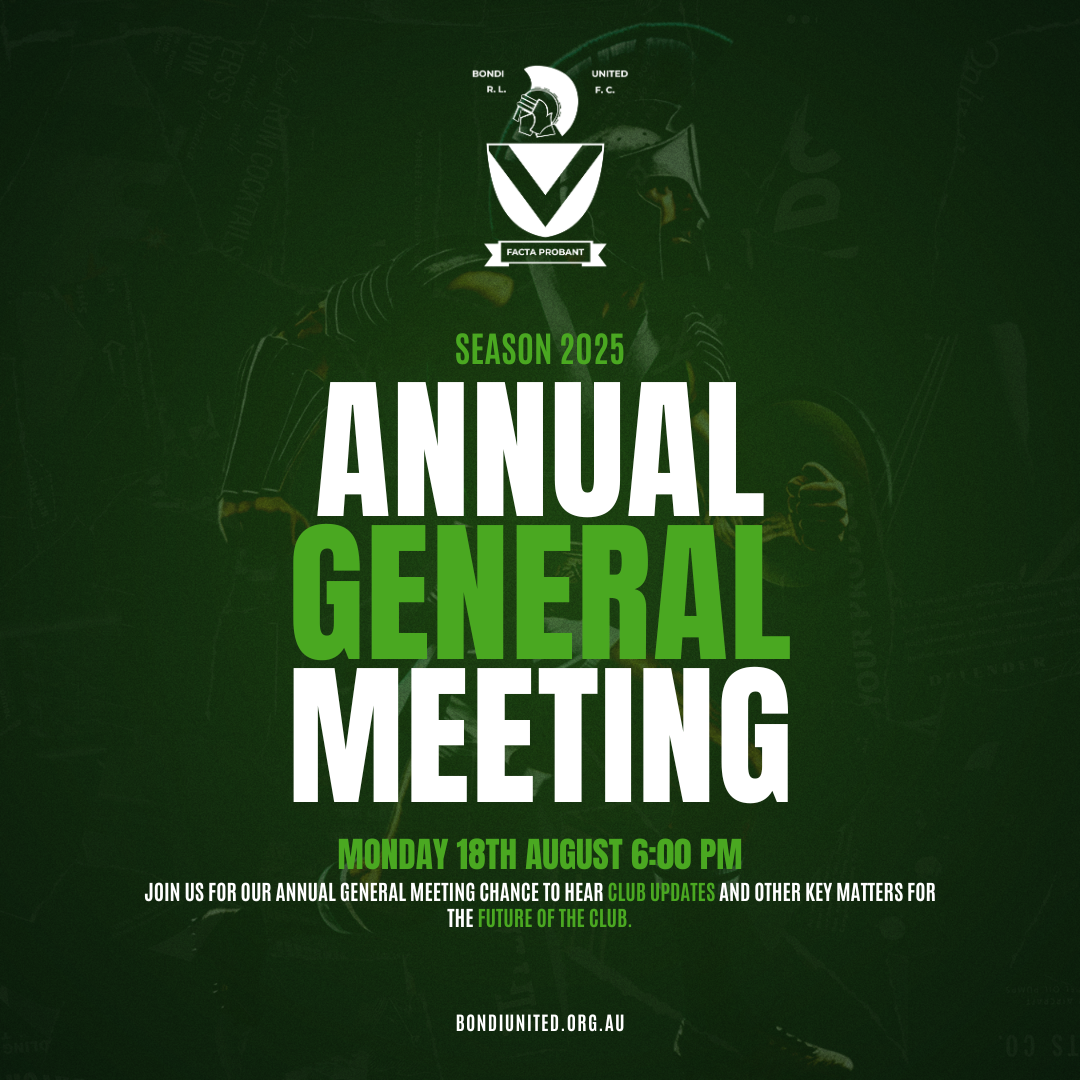 Season 2025 Annual General Meeting Monday 18th August 6:00 PM Join us for our Annual General Meeting chance to hear club updates and other key matters for the Future of the Club. 💚🤍💚Don’t miss it! 