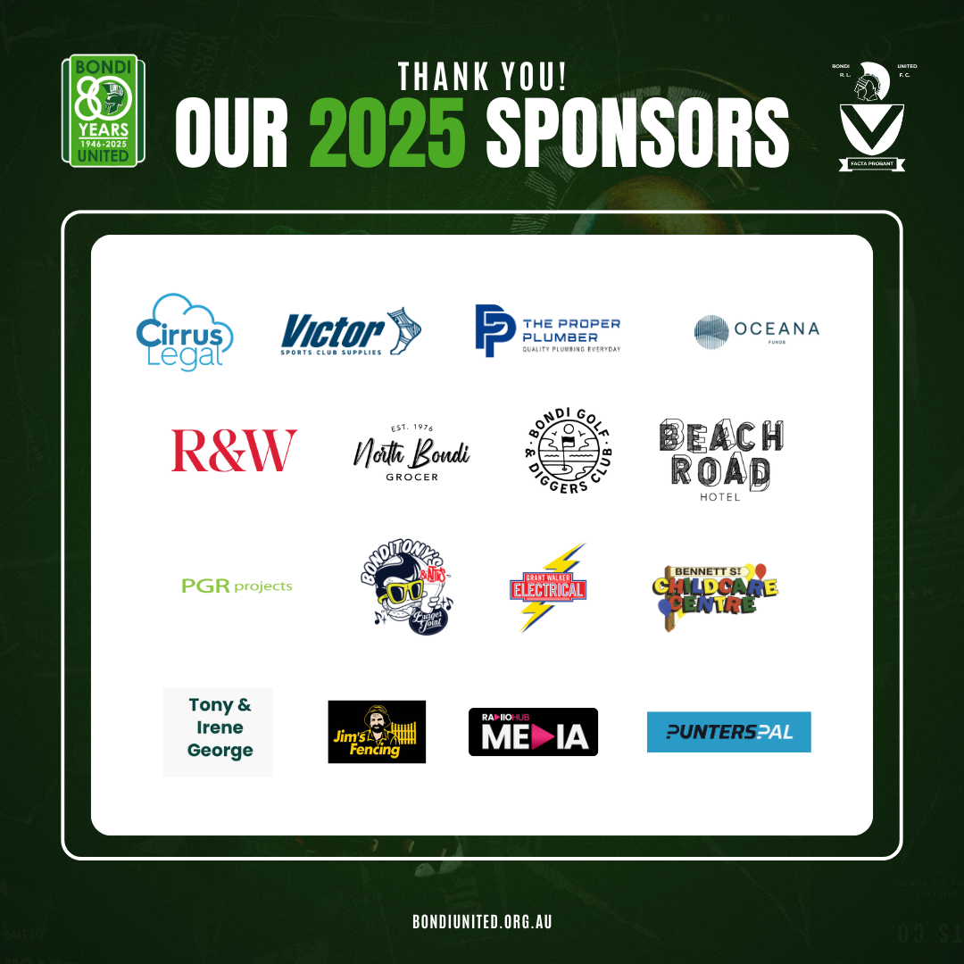 Big shoutout to our 2025 Bondi United sponsors