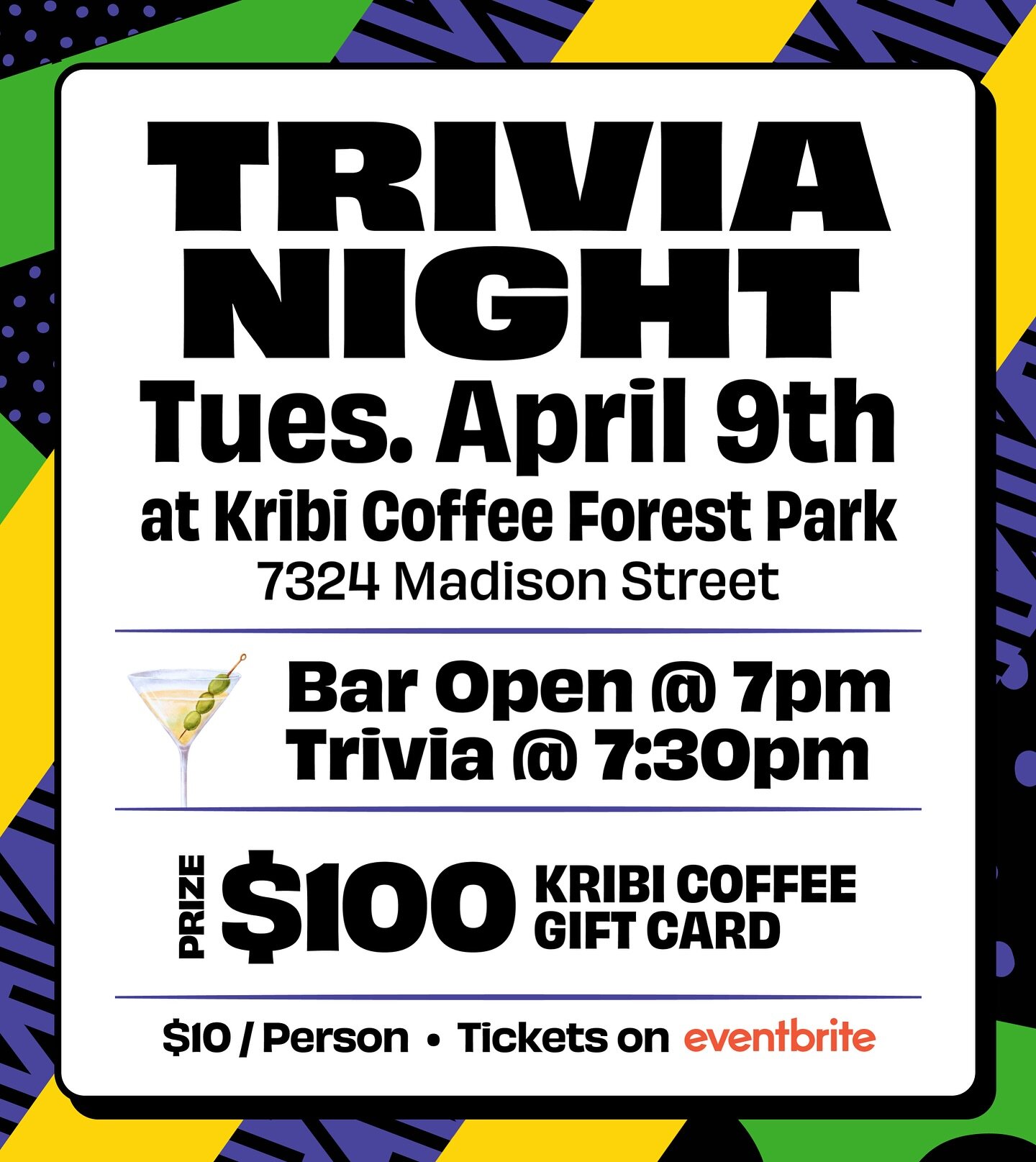 Get your trivia hats on and join us for an evening of fun at our Kribi Coffee Forest Park location! 🎩✨ Test your knowledge, enjoy some great drinks, and you might just be the lucky winner of a $100 gift card! #TriviaNight #KribiCoffee #GoodTimesGrea