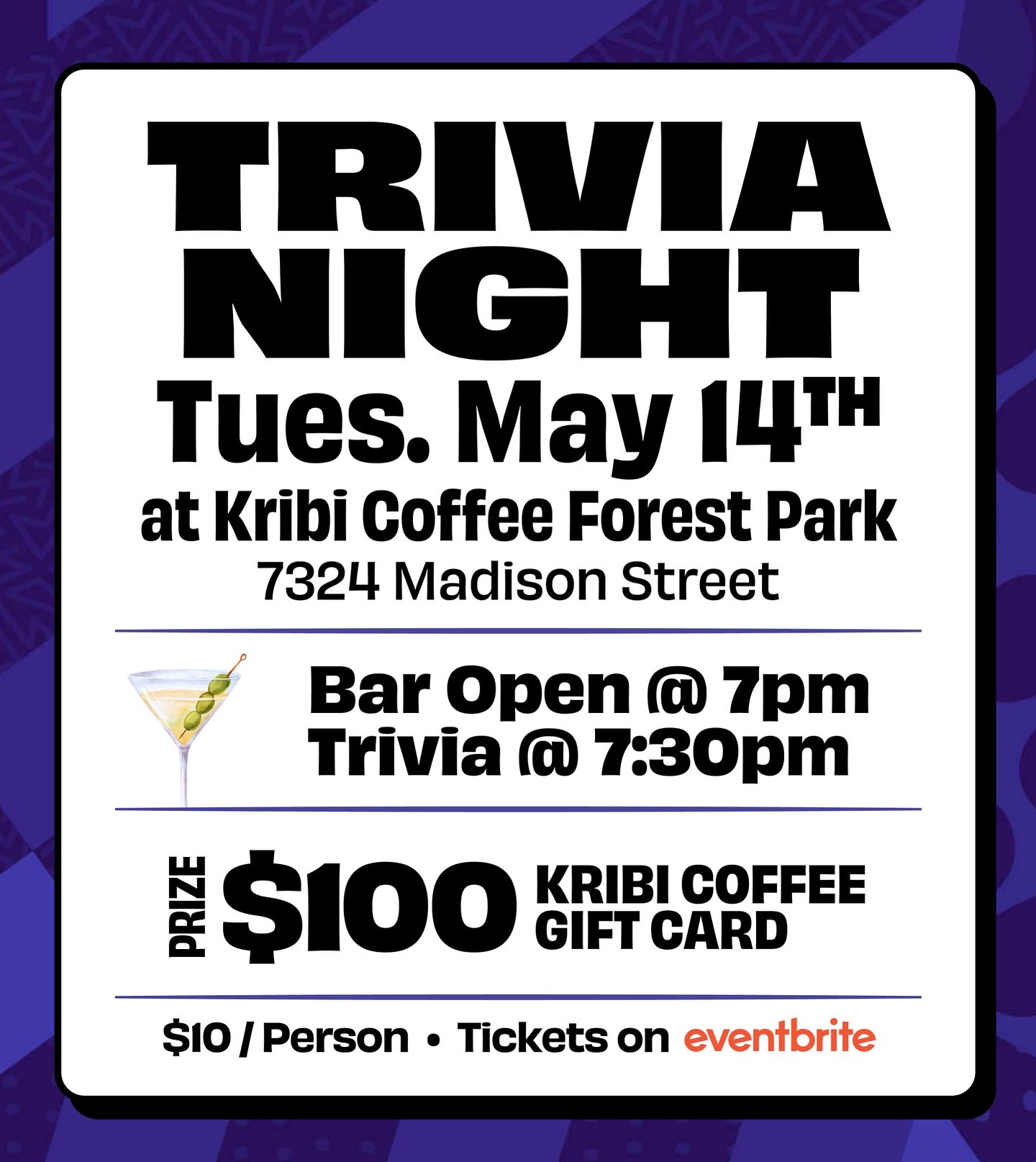 🎲 Back at it again for another of our monthly trivia nights next Tuesday! Tickets are selling fast so get yours before they&rsquo;re gone! Join us at Kribi Coffee Forest Park on May 14th for a night of fun and chance to win a $100 Kribi gift card 🍸