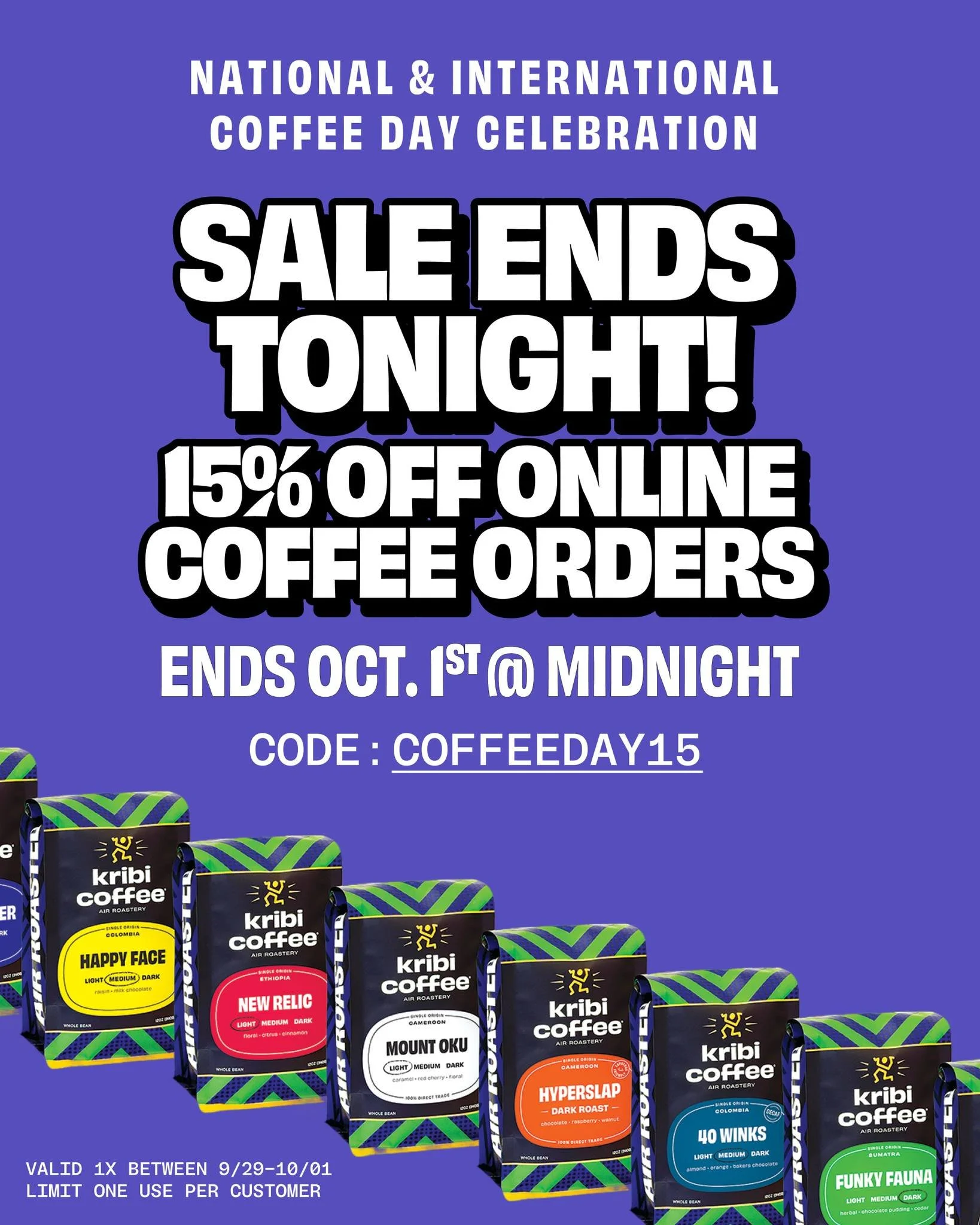 ⏰ Last chance to save! Our Coffee Days sale ends TONIGHT! get 15% OFF all online coffee orders before midnight. Use code COFFEEDAY15 at checkout.
#NeverBitter #KribiCoffee #InternationalCoffeeDay #FreshRoasted #coffeeoftheday #SpecialtyCoffee #Coffe