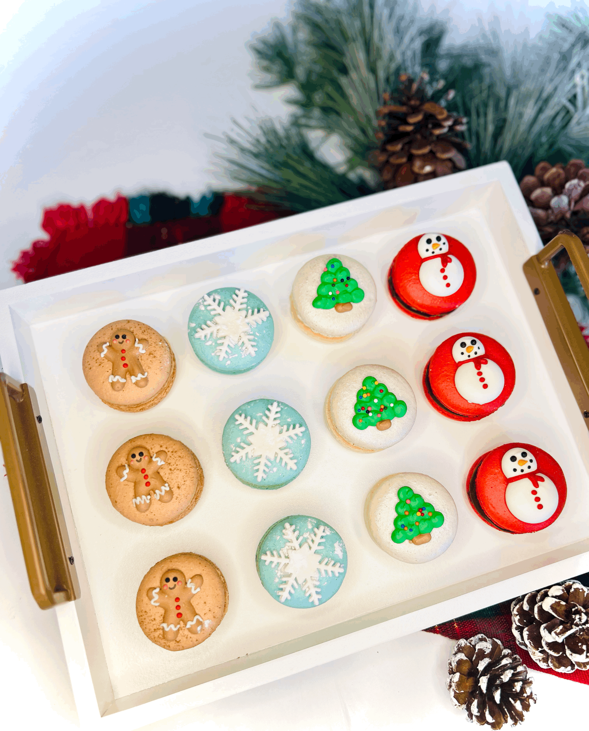 Dozen Christmas themed macarons