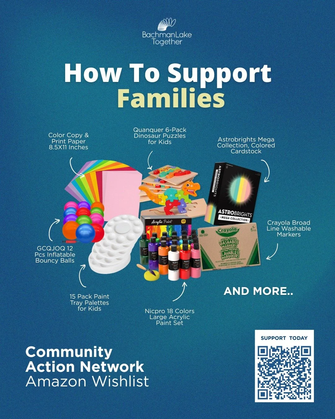 Our Community Action Network (CAN) program is stocking up on essential learning and play supplies like art sets, puzzles, and more, as shown in the image. Your donation helps create engaging, creative opportunities for families right here at home.📚?