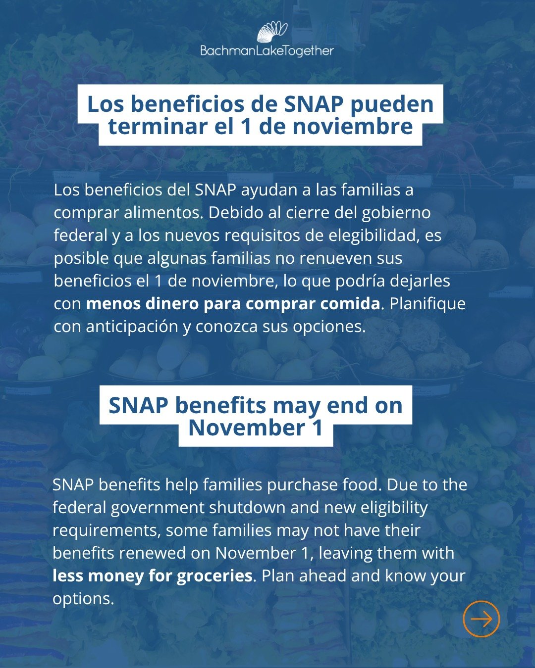 FYI: #SNAP benefits may end on November 1 due to the federal government shutdown and new eligibility requirements, potentially leaving families with less money for groceries.

If you are a SNAP recipient, plan ahead and know your options. See the inf