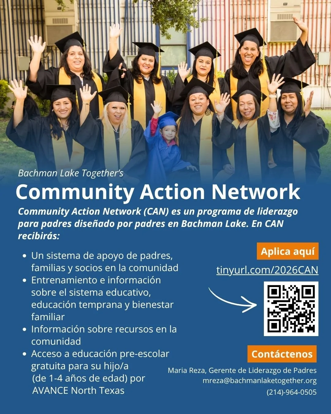 &iquest;Est&aacute;s buscando una comunidad de padres y cuidadores de ni&ntilde;os que te ofrezcan apoyo?
&iquest;Te gustar&iacute;a que tu hijo/a tenga una carrera escolar exitosa? 

&Uacute;nete al programa Community Action Network (CAN) de Bachman